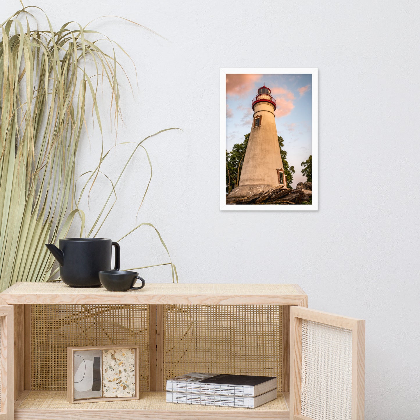 Marblehead Lighthouse at Sunset from the Shore Framed Photo Paper Wall Art Prints