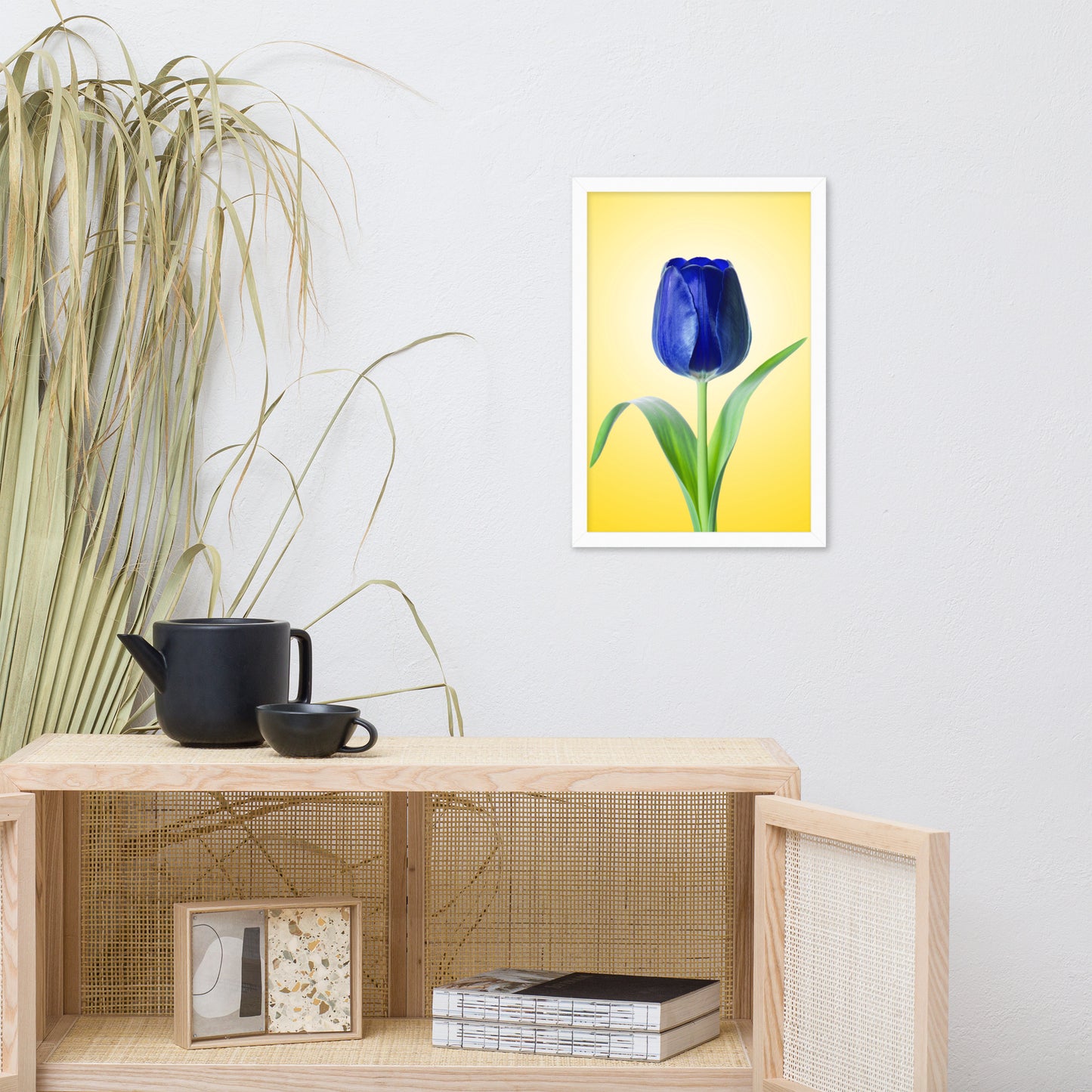 Blue Tulip Minimal Floral Nature Photo Framed Wall Art Print