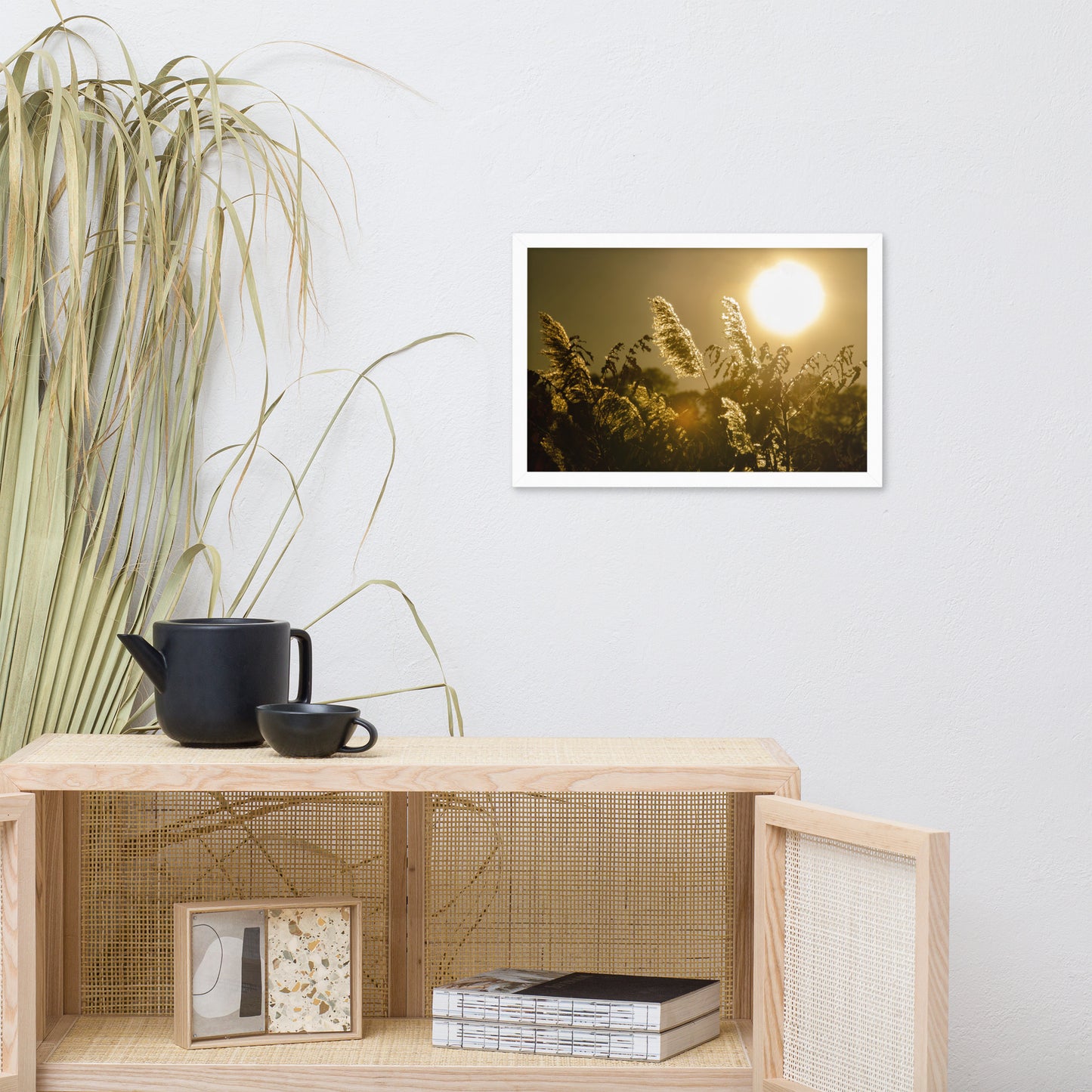 Golden Marsh Weeds Botanical Nature Photo Framed Wall Art Print