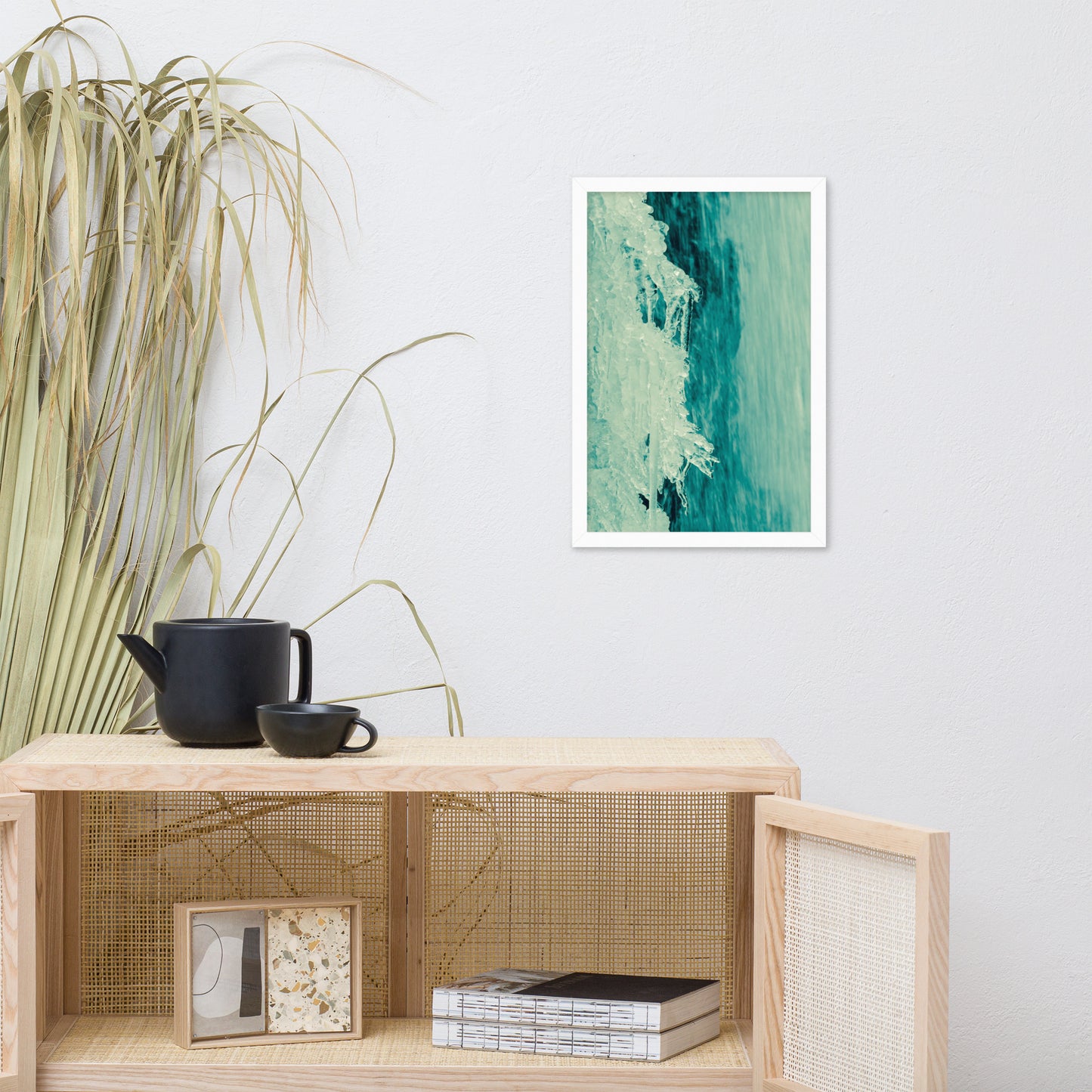 Ice and Falls Nature Photo Framed Wall Art Print