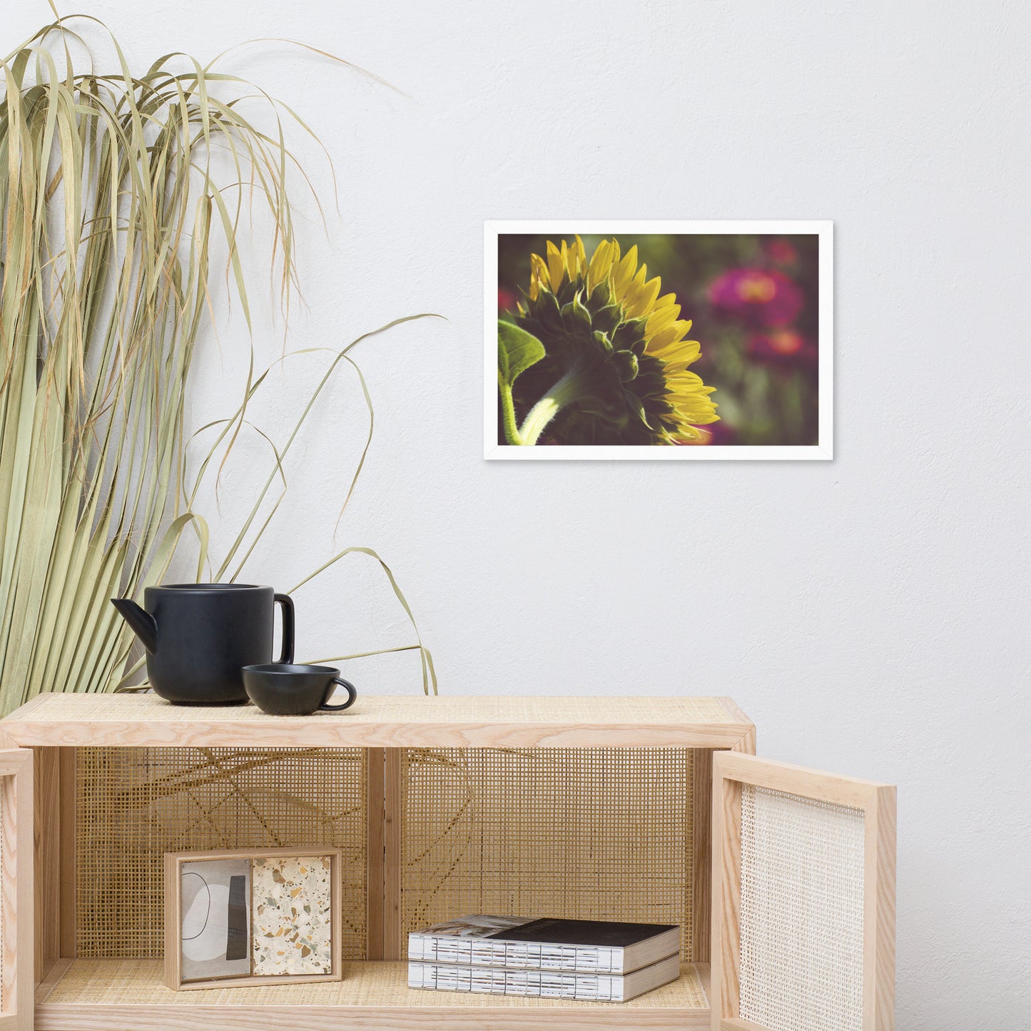 Dramatic Backside of Sunflower Grain Floral Photo Framed Wall Art Print