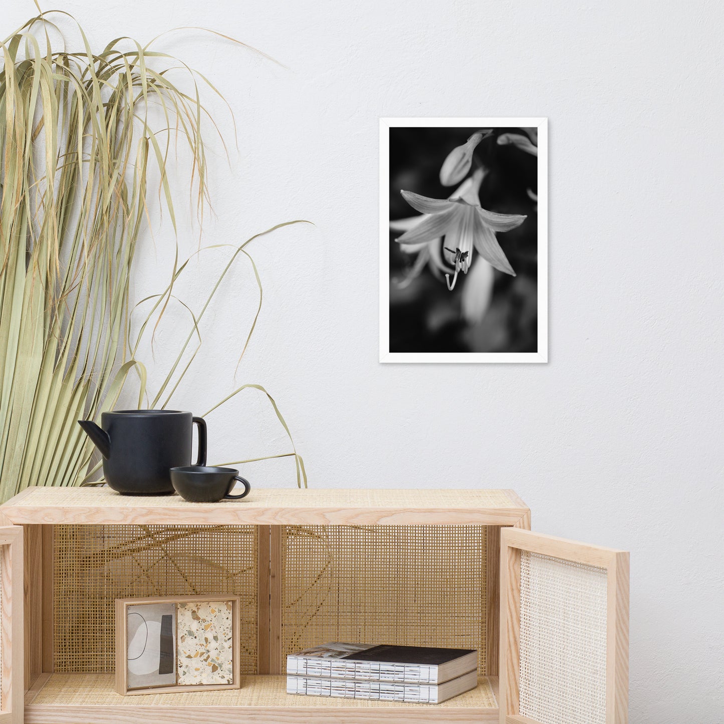 Hosta Bloom Black and White Floral Nature Photo Framed Wall Art Print