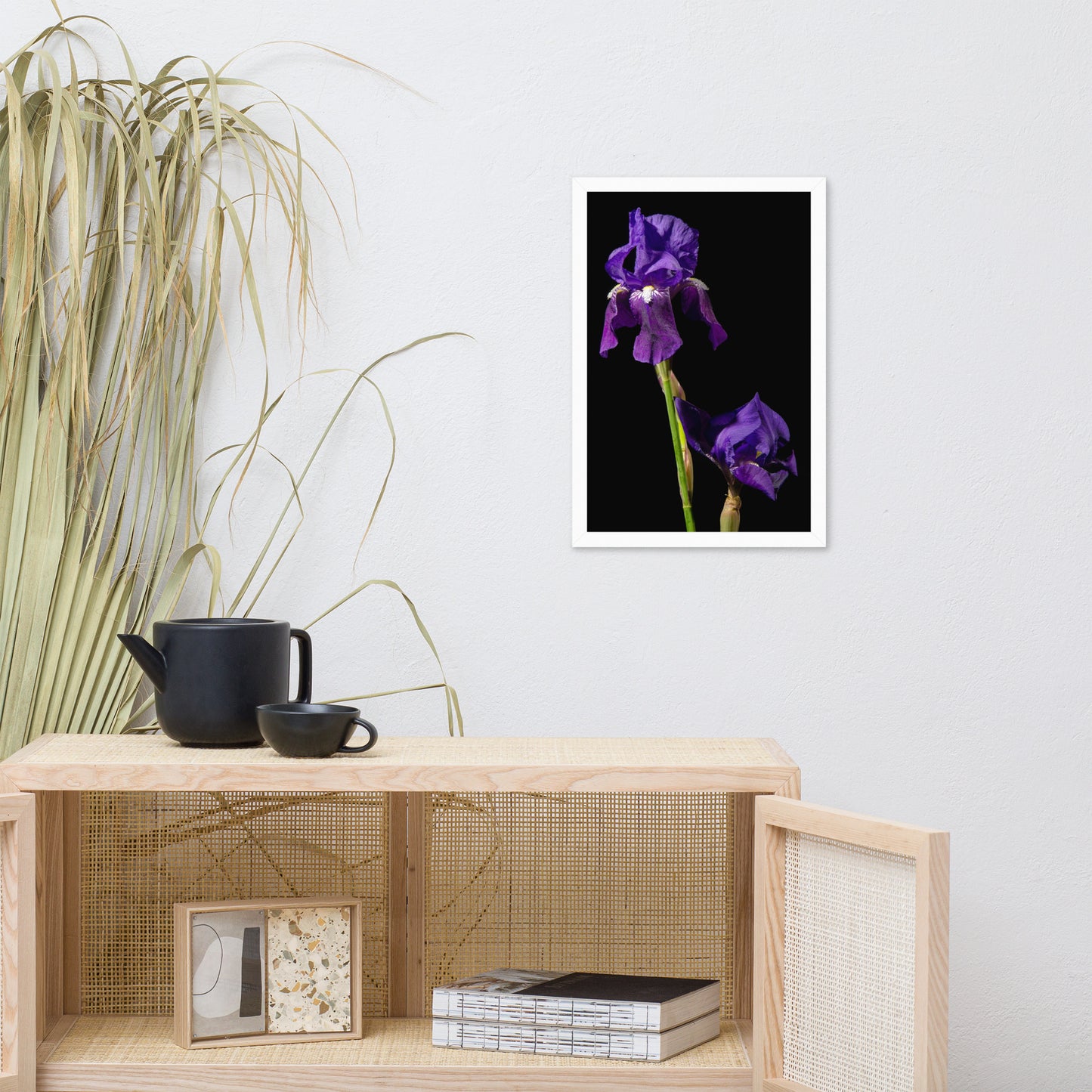Iris on Black Floral Nature Photo Framed Wall Art Print