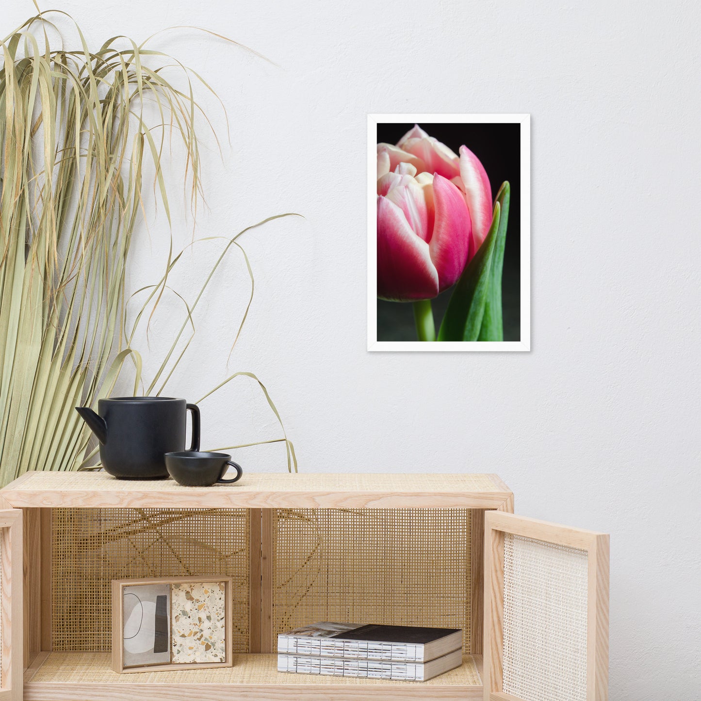 Pink and White Tulip Floral Nature Photo Framed Wall Art Print
