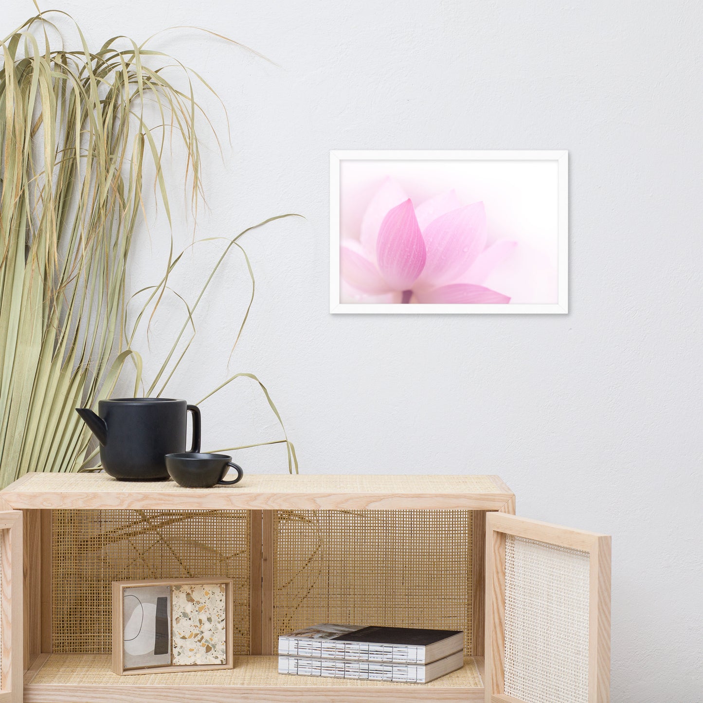 Peaceful Close-up Pink Lotus Petal Floral Framed Nature Photo Paper Poster