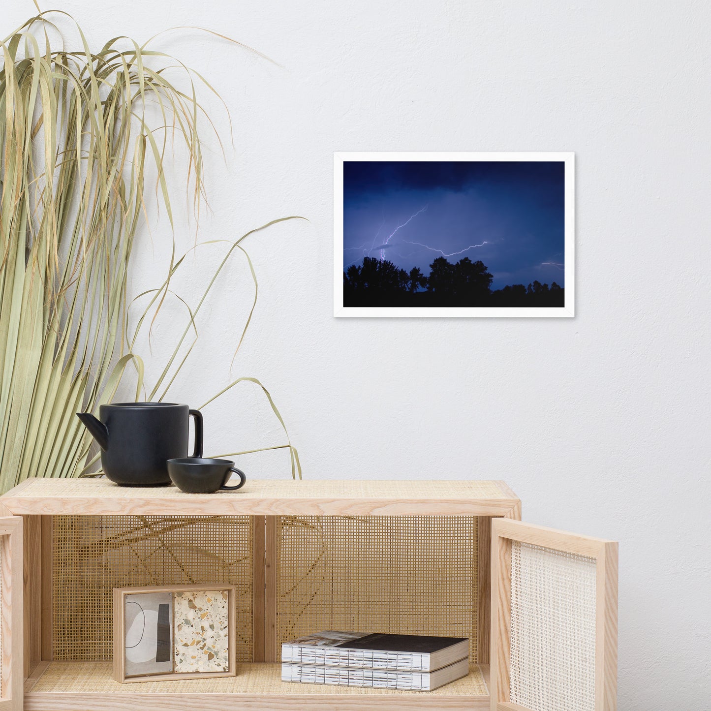 Lightning Over The Valley Urban Landscape Photo Framed Wall Art Print