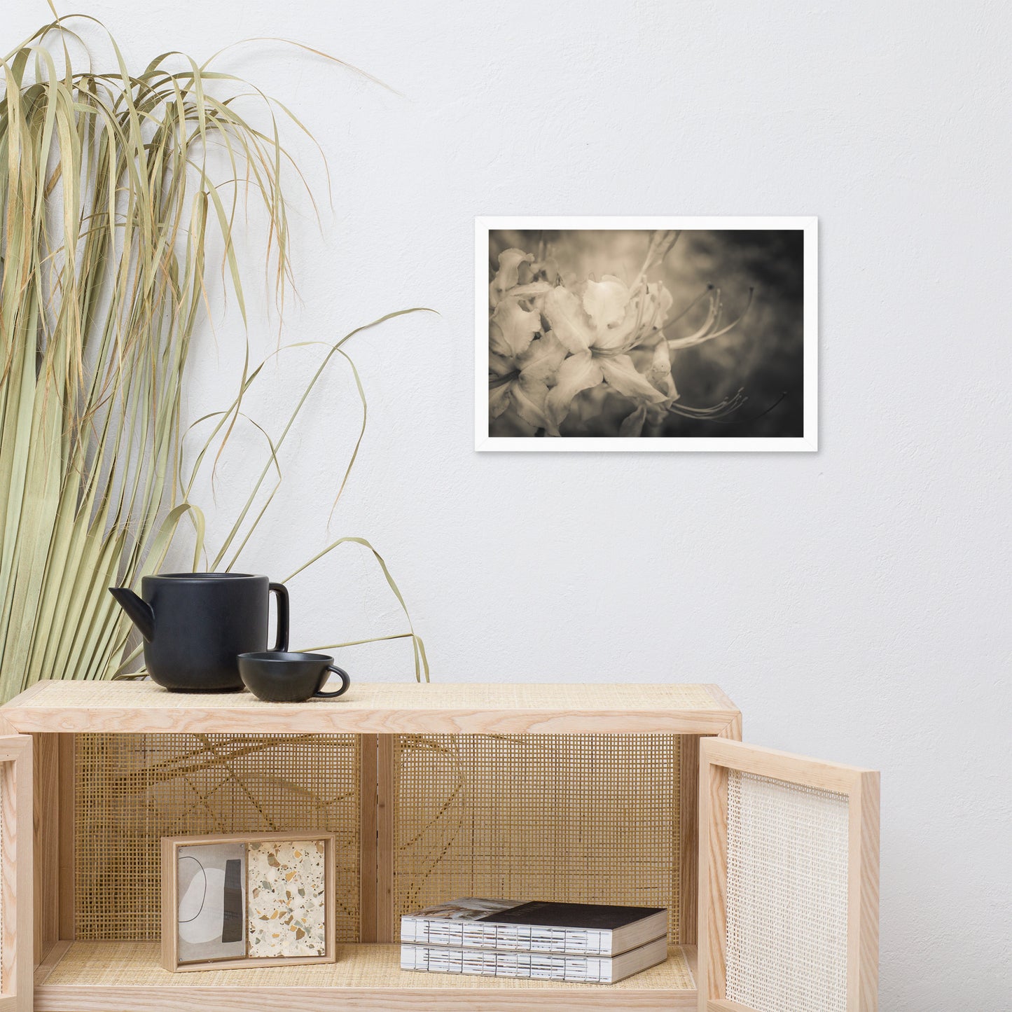 Sepia Aged Rhododendron Blooms Floral Nature Photo Framed Wall Art Print