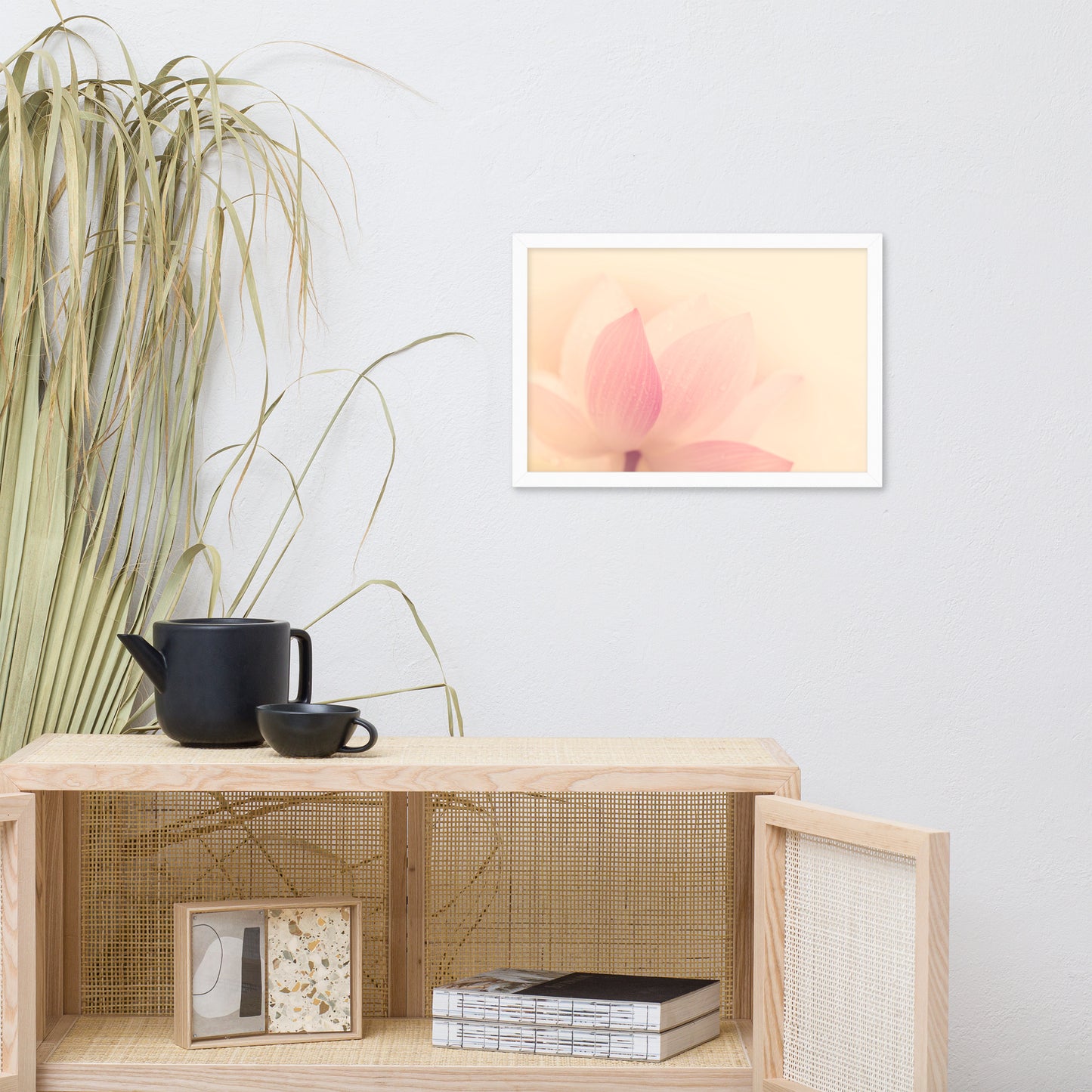 Tranquil Close-up Pink Lotus Petal Framed Photo Paper Poster