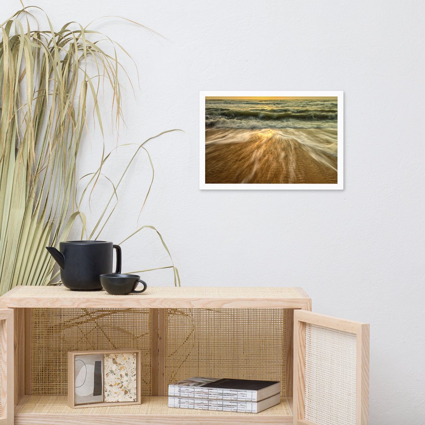 Washing Out to Sea Coastal Nature Photo Framed Wall Art Print