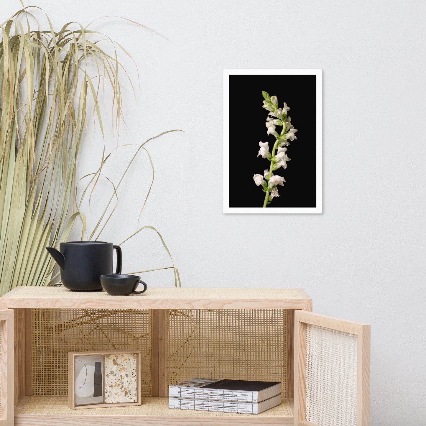 White Snapdragons Floral Nature Photo Framed Wall Art Print