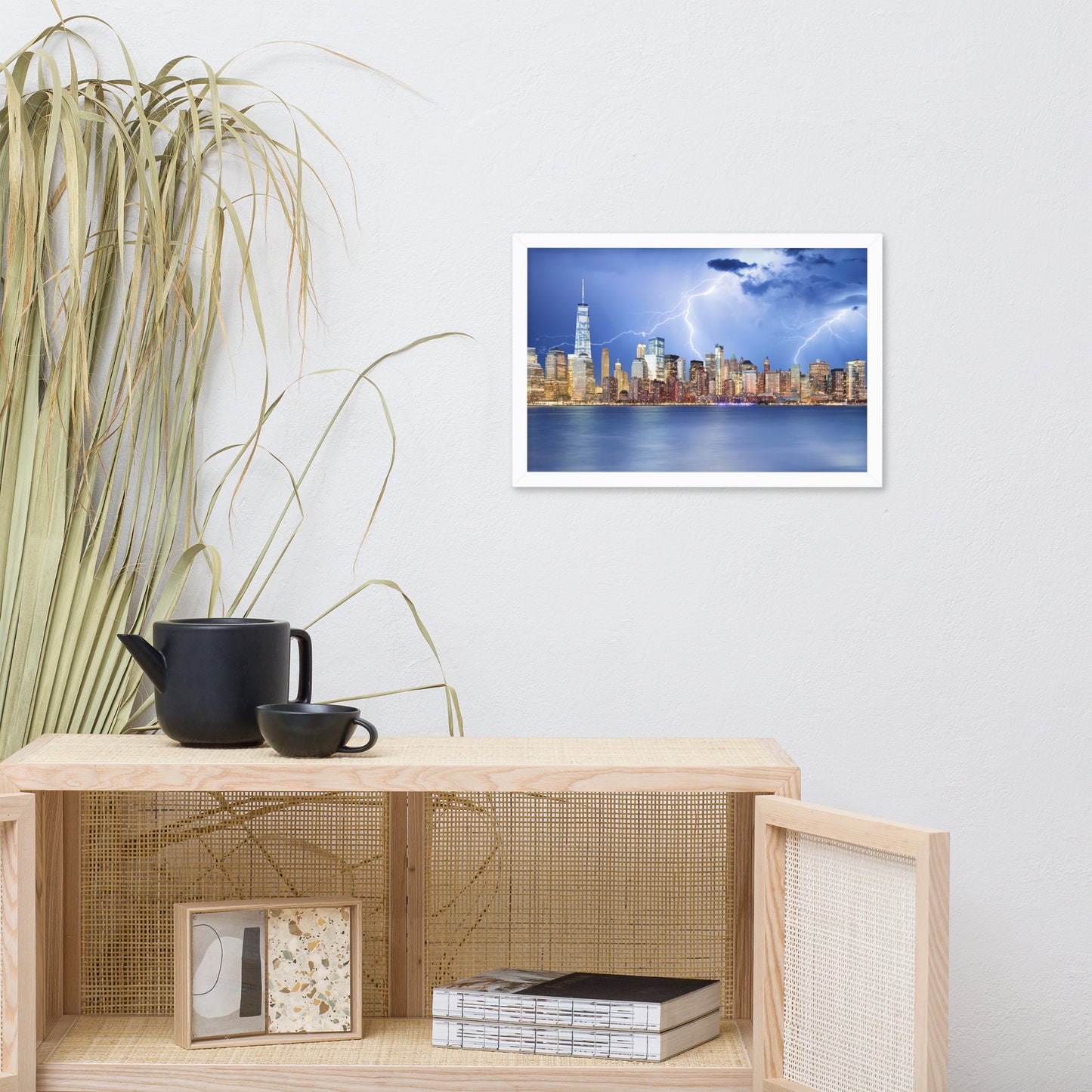 Electrifying New York Lightning Strikes the Skyline Architectural Photograph Framed Wall Art Print