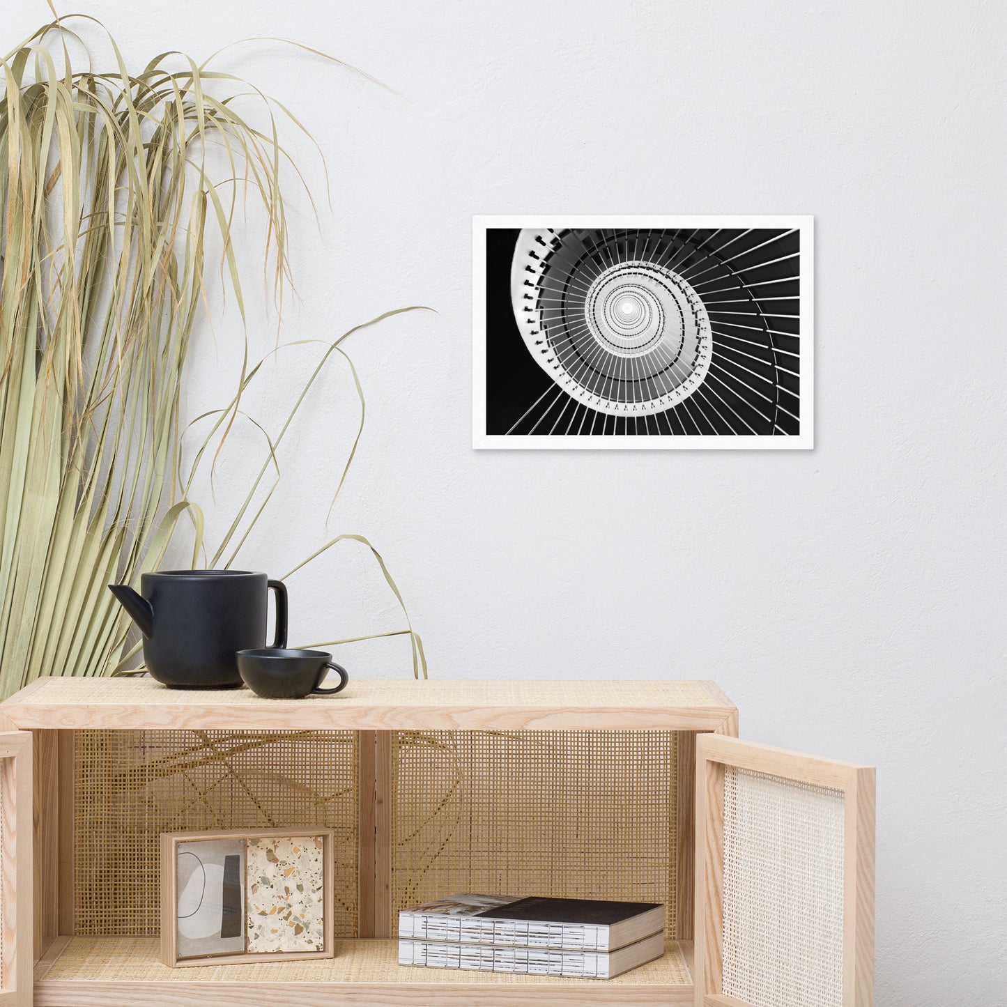 Never Ending Ascent - Equiangular Spiral Black And White Architectural Photograph Framed Wall Art Print