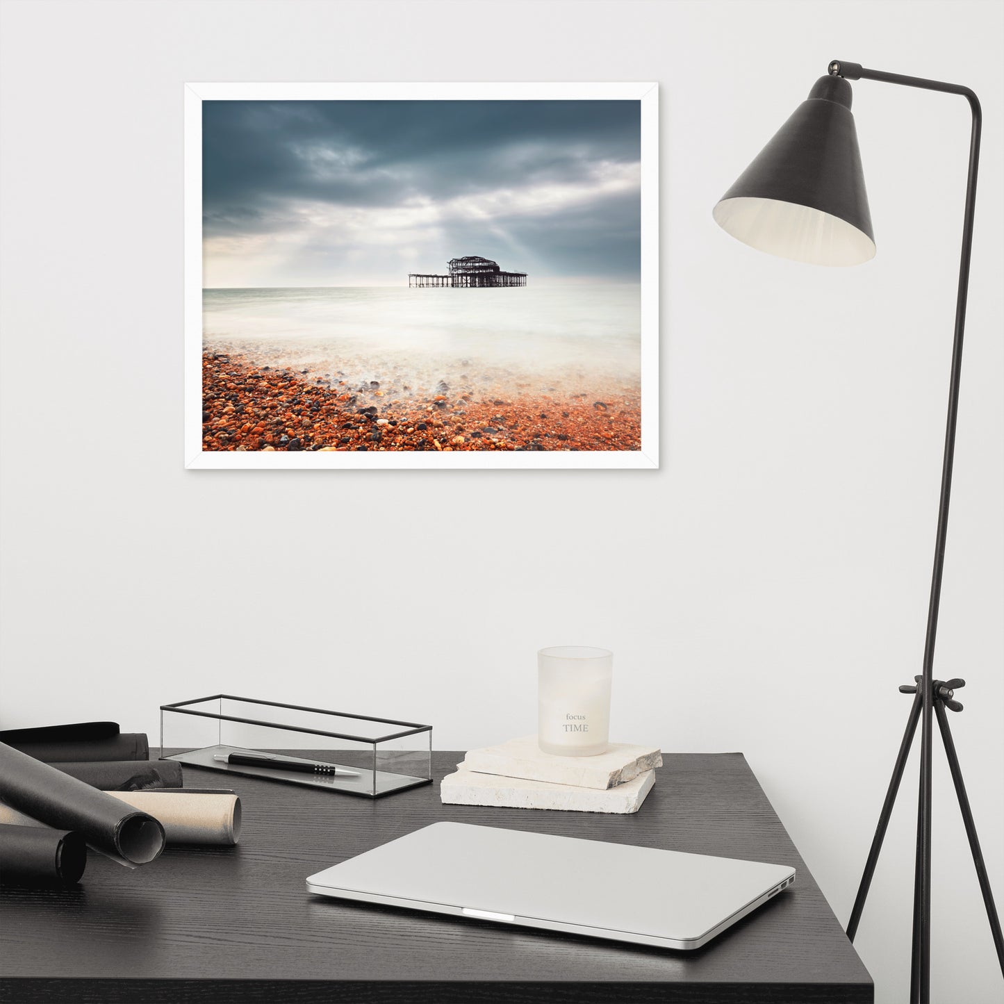 Framed Beach Photos: Abandoned West Pier Vintage Gentle Touch Effect - Coastal / Beach / Seascape / Nature / Landscape Photo Framed Wall Art Print - Wall Decor - Artwork