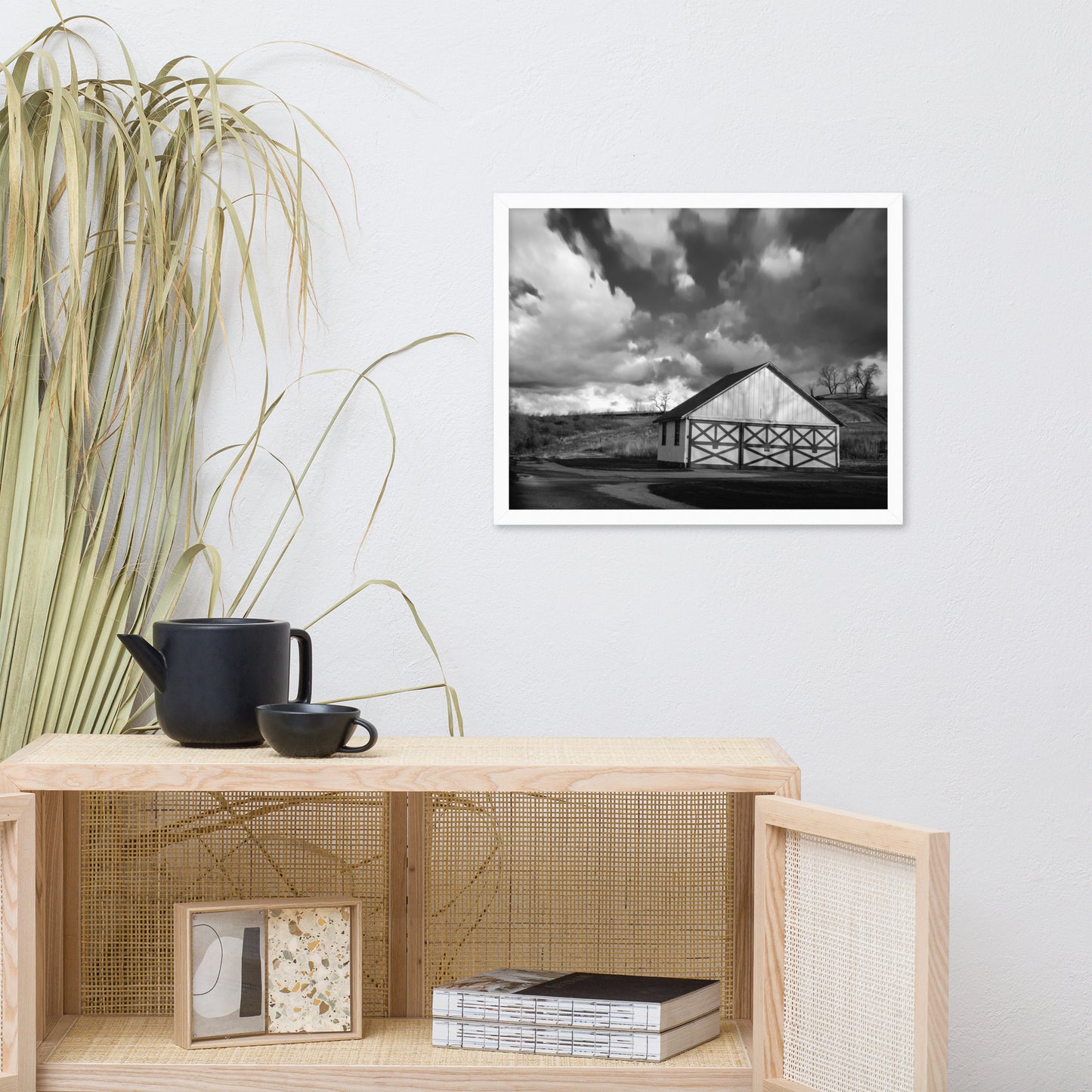 Master Bedroom Wall Decor: Aging Barn in the Morning Sun in Black and White - Rural / Country Style Landscape / Nature Photograph Framed Wall Art Print - Wall Decor - Artwork