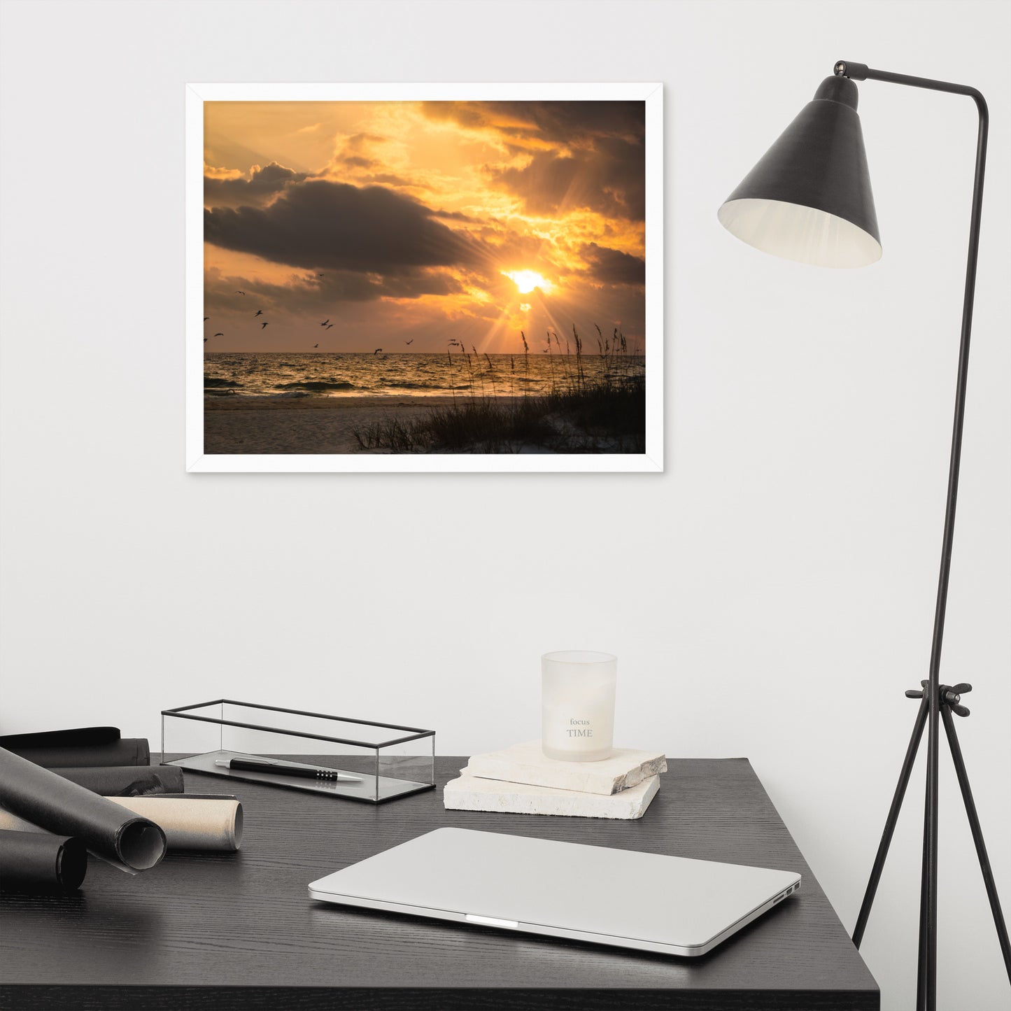 Wall Decor For Mens Office: Anna Maria Island Cloudy Beach Sunset 1 - Coastal / Beach / Seascape / Nature / Landscape Photo Framed Wall Art Print - Artwork