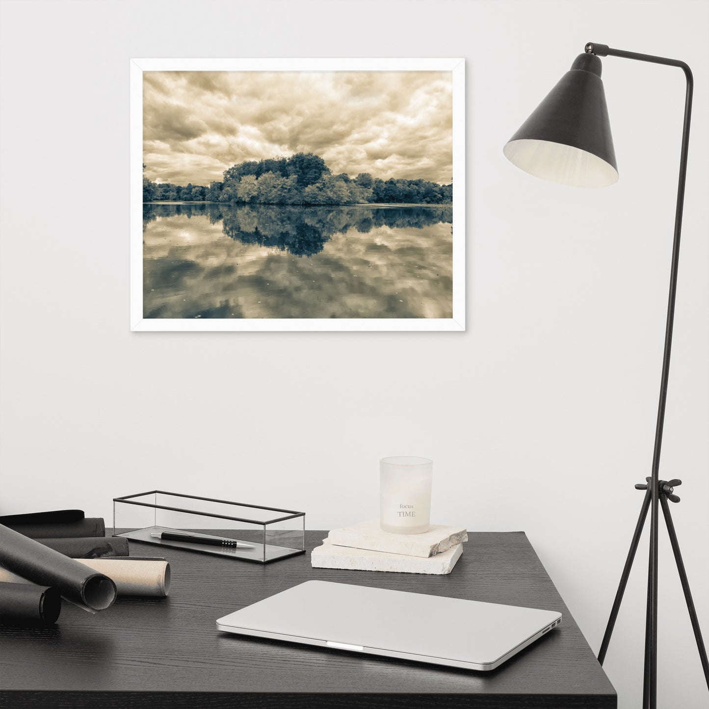 Wall Office Art: Autumn Reflections Sepia - Rural / Rustic / Botanical / Farmhouse Style Landscape / Nature Photograph Framed Print - Wall Decor - Artwork