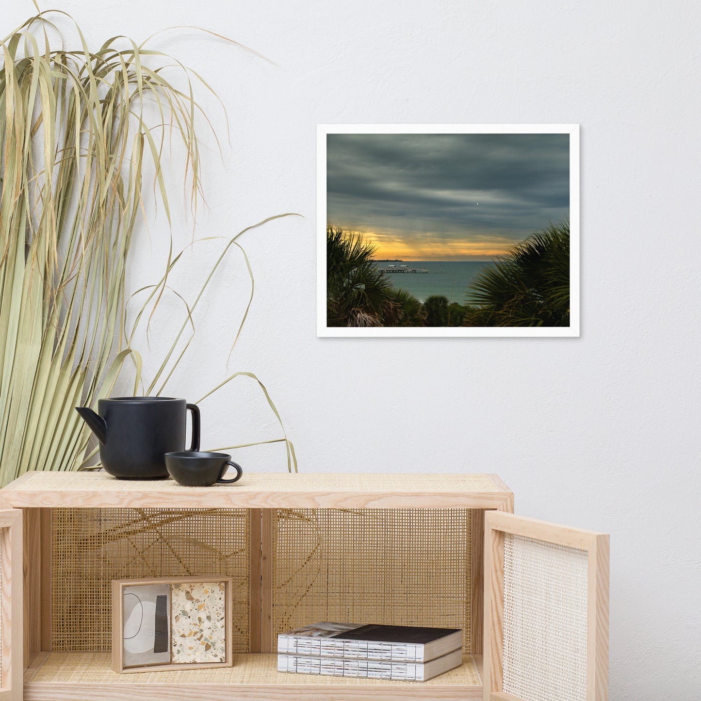 Cloudy Rainy Sunset De Soto Beach Framed Photo Paper Wall Art Prints