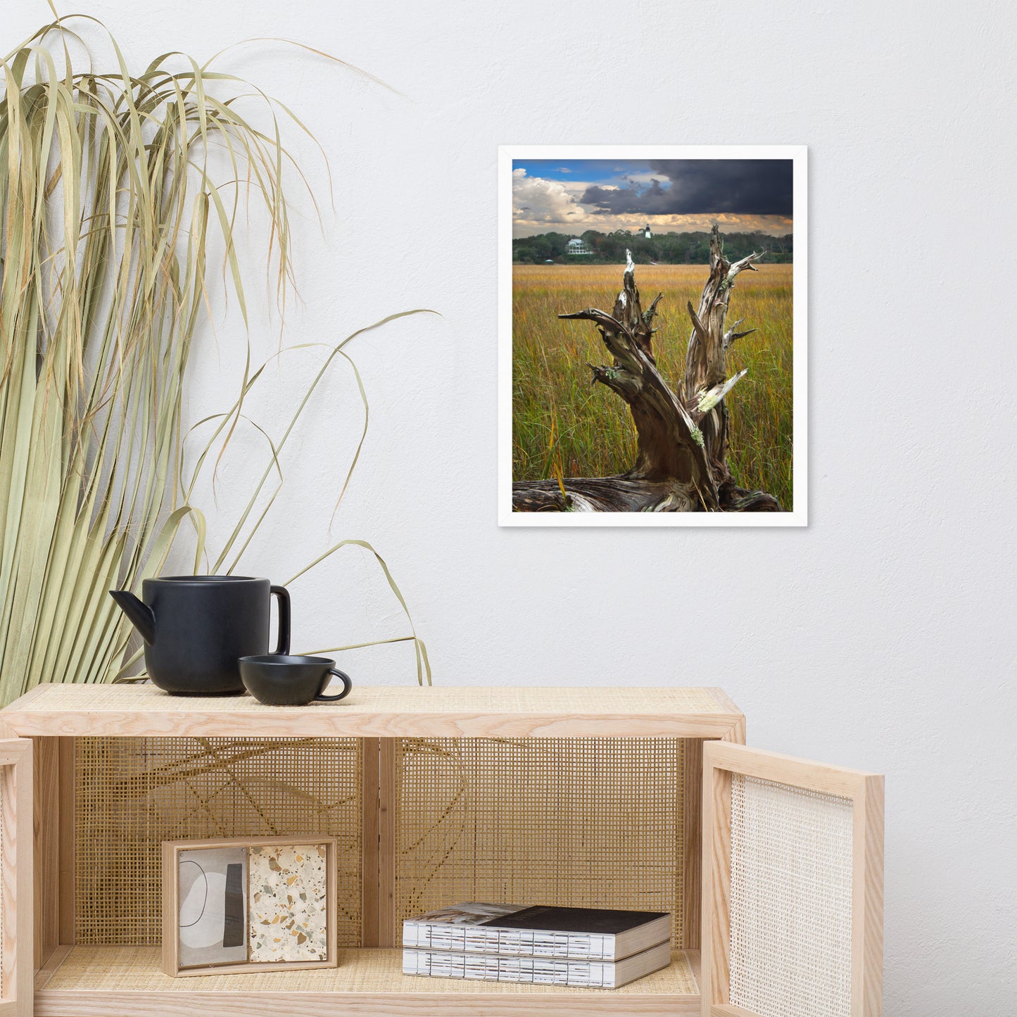 Dead Tree and Amelia Lighthouse Coastal Landscape Photo Framed Wall Art Prints