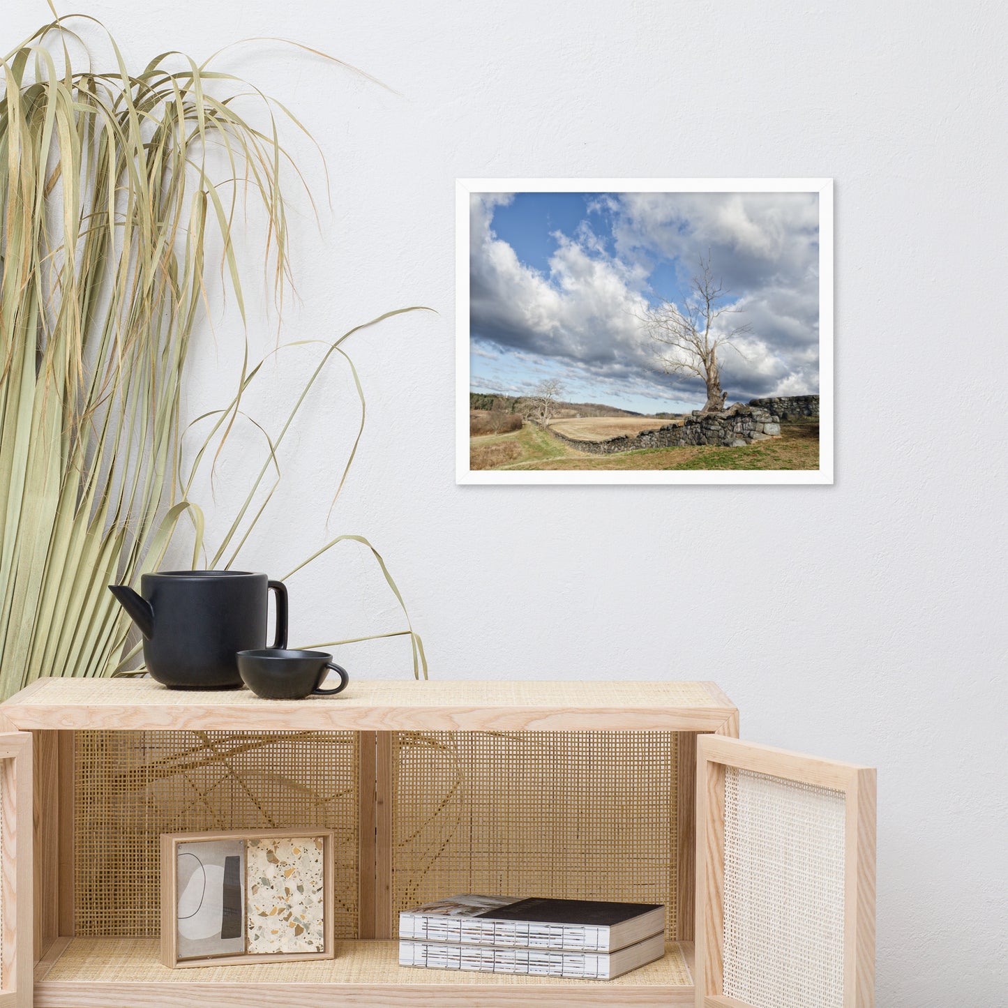 Dead Tree and Stone Wall - Color Framed Photo Wall Art Prints