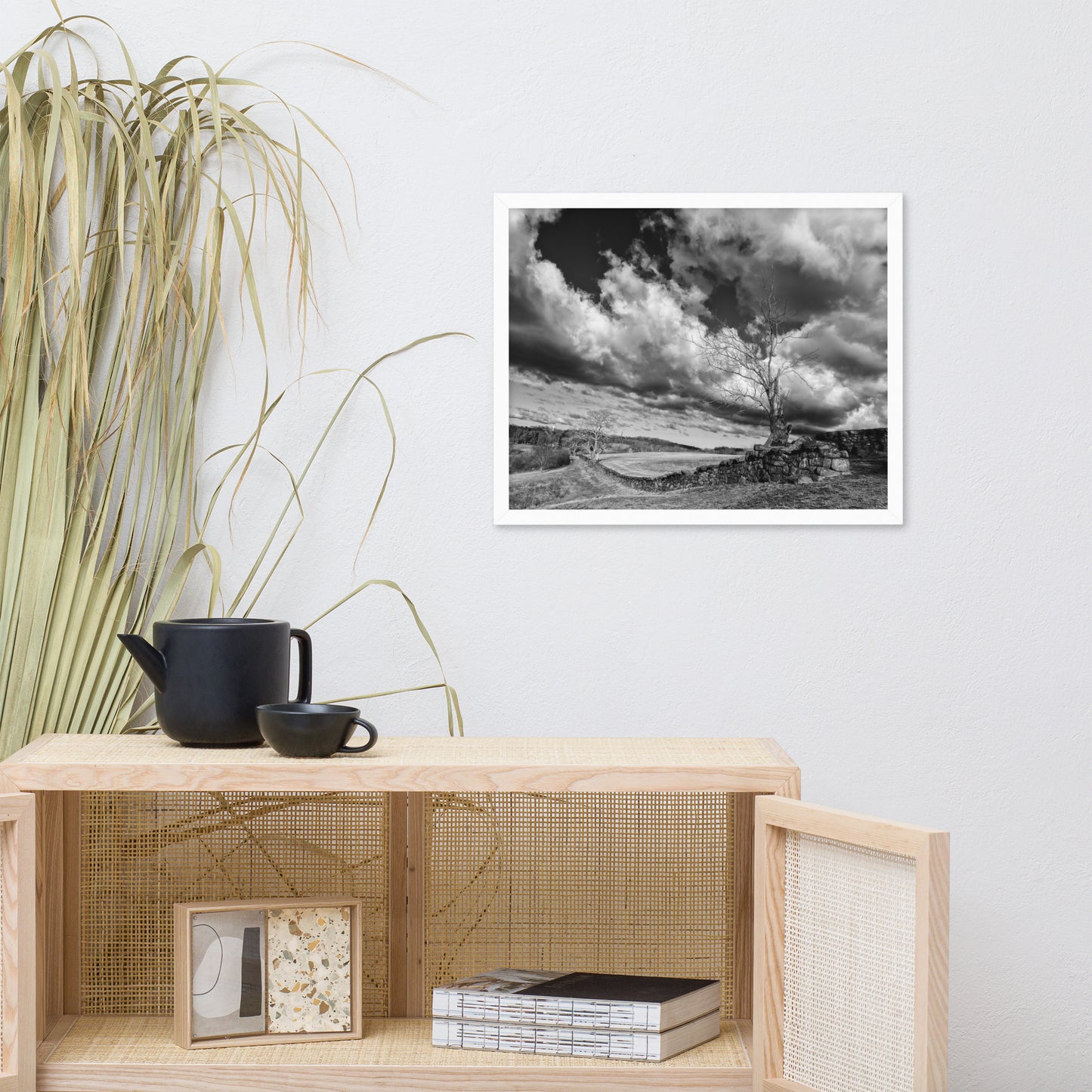Dead Tree and Stone Wall in Black and White Framed Photo Wall Art Prints