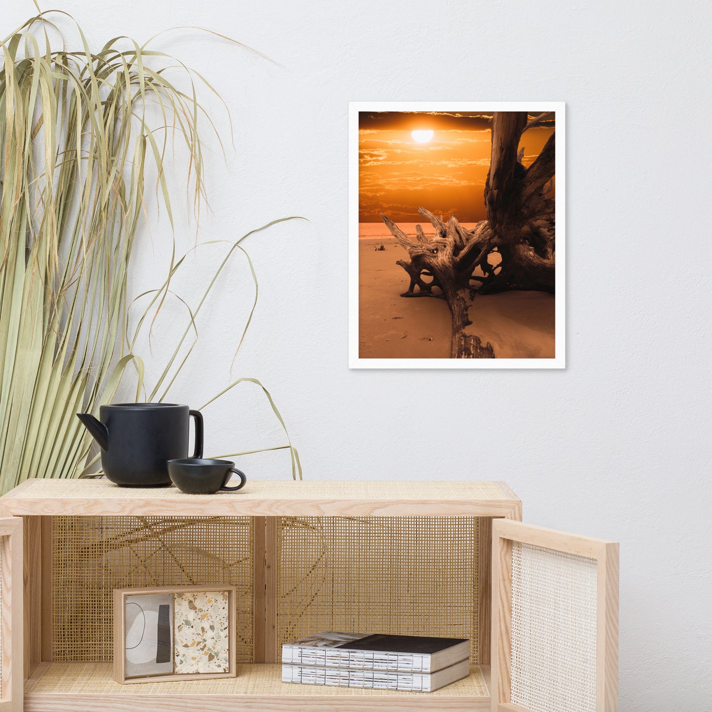 Dried Tree Roots and Sunrise Boneyard Beach Jacksonville Florida 2 Rustic Coastal Landscape Photo Framed Wall Art Print