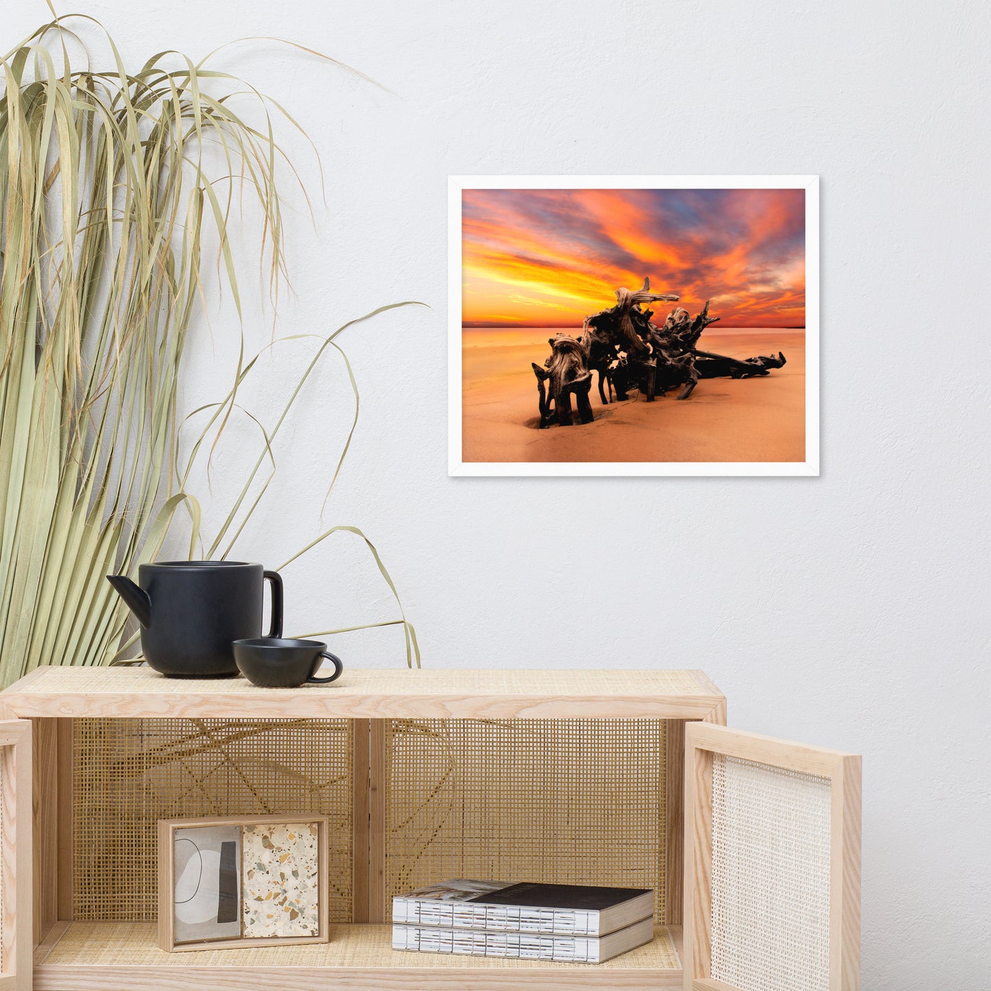 Dried Tree Roots and Sunrise Boneyard Beach Jacksonville Florida Framed Wall Art Print