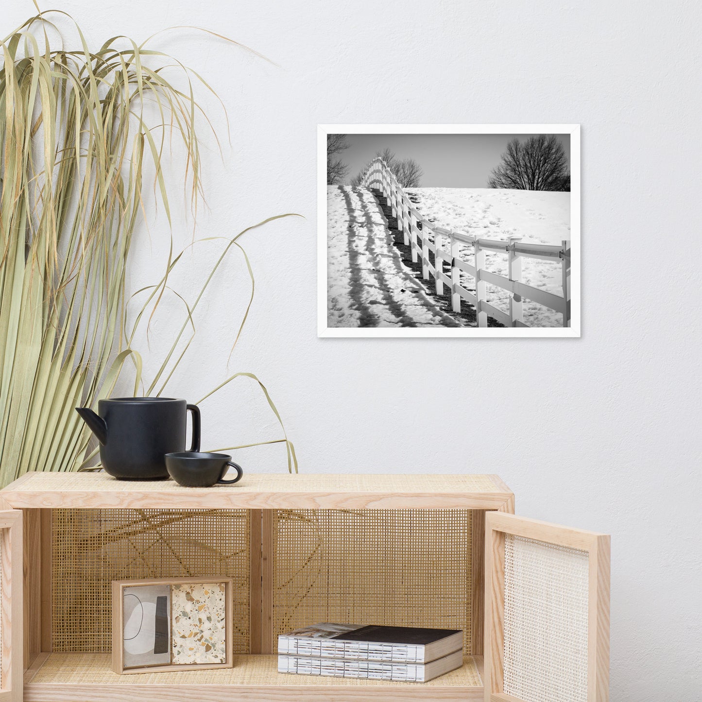 Endless Fences in Black & White Rural Landscape Framed Photo Paper Wall Art Prints