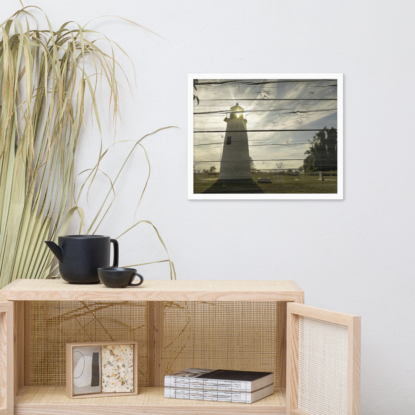 Faux Rustic Reclaimed Wood Turkey Point Lighthouse Framed Photo Wall Art Prints