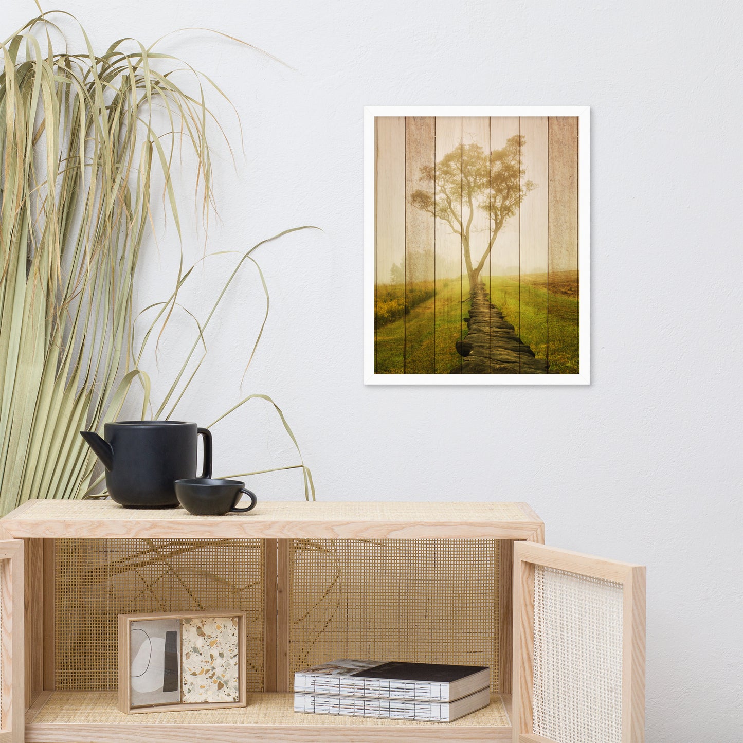 Faux Wood Calming Morning Landscape Framed Photo Wall Art Prints