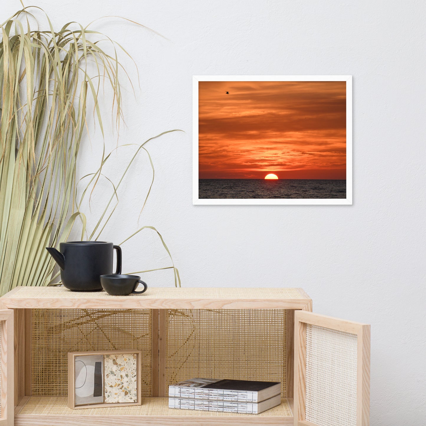 Fire in the Sky Coastal Sunset Landscape Photo Framed Wall Art Print