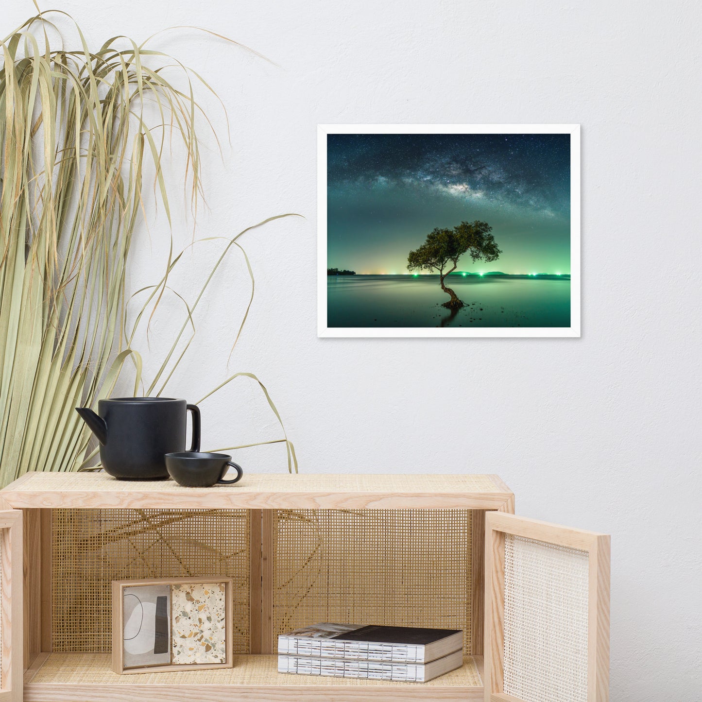 Glowing Milky Way Galaxy with Tree Framed Wall Art Prints