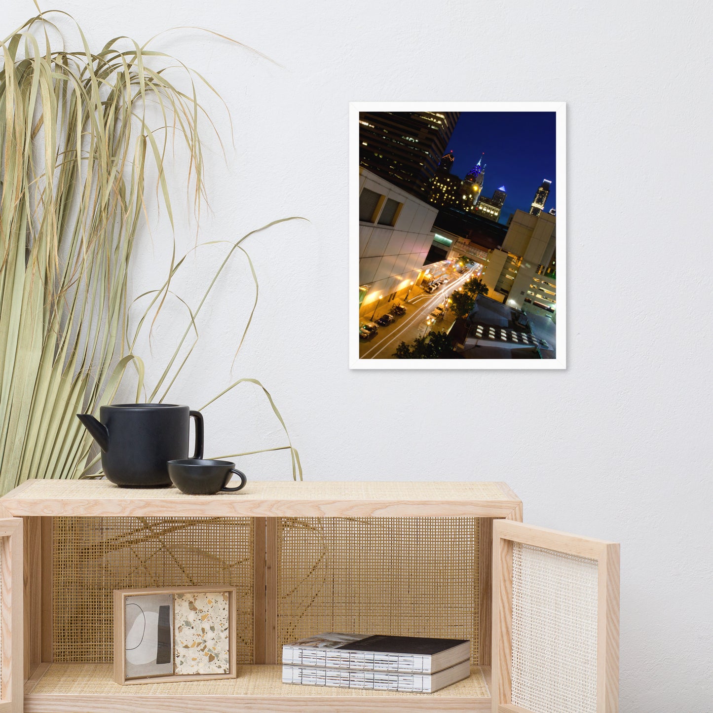 Light Trails in Philly Urban Landscape Photo Framed Wall Art Print