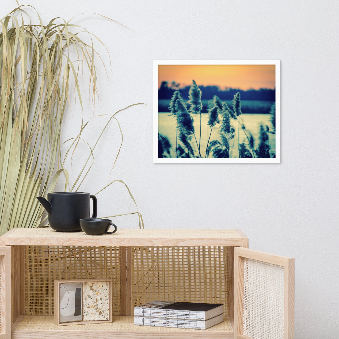 Sunset on the Marsh with Grasses Framed Photo Paper Wall Art Prints