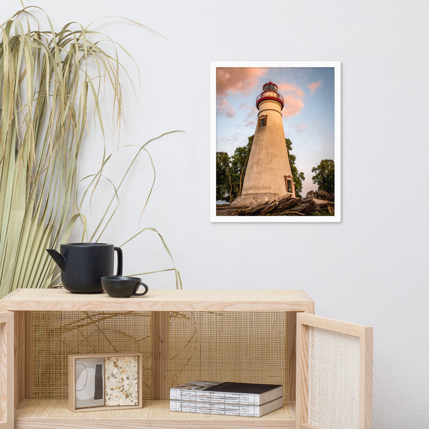 Marblehead Lighthouse at Sunset from the Shore Framed Photo Paper Wall Art Prints