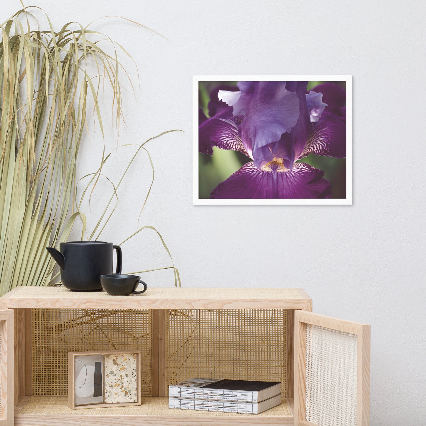 Glowing Iris Moody Midnight Floral Nature Photo Framed Wall Art Print