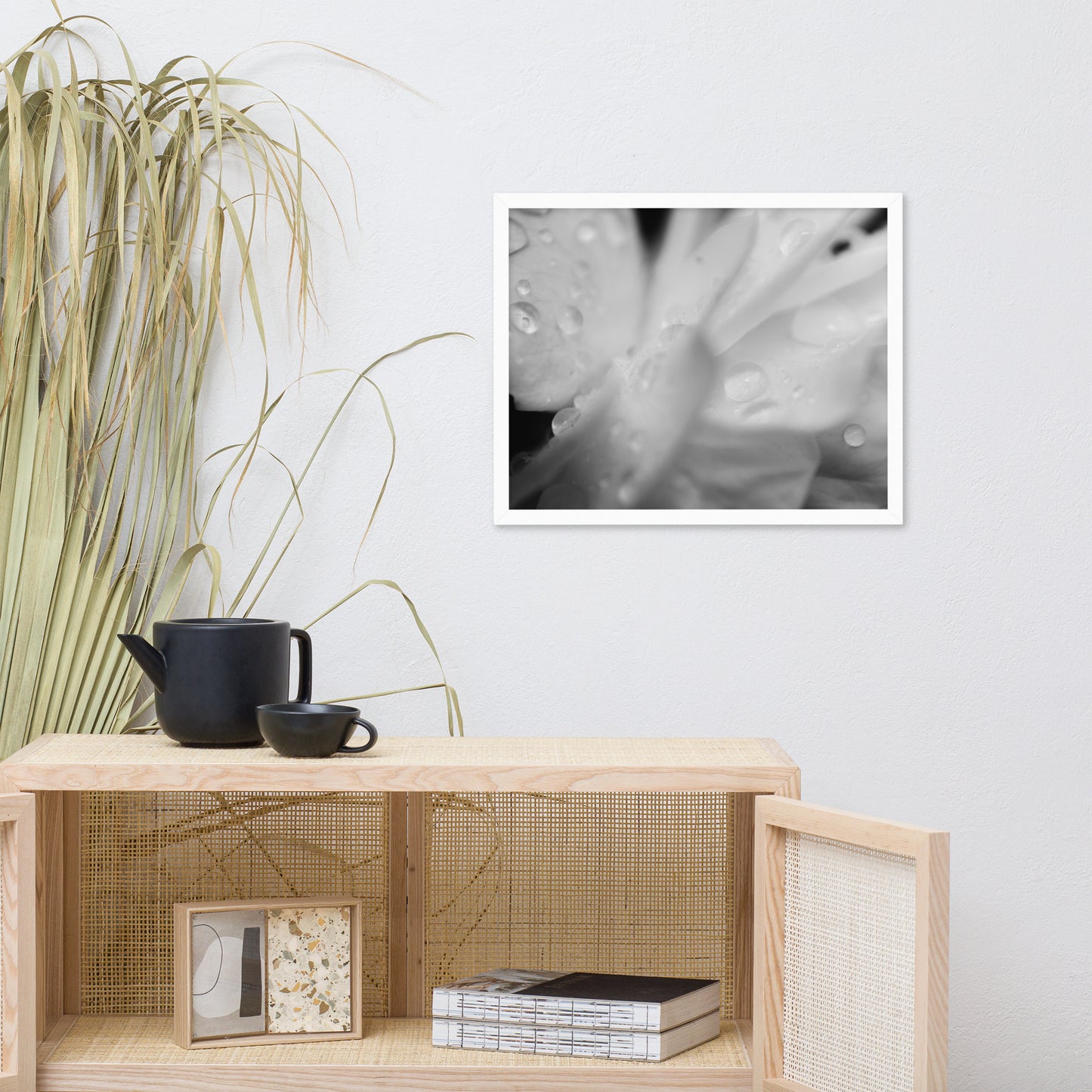 Delicate Rose Petals Black and White Floral Nature Photo Framed Wall Art Print