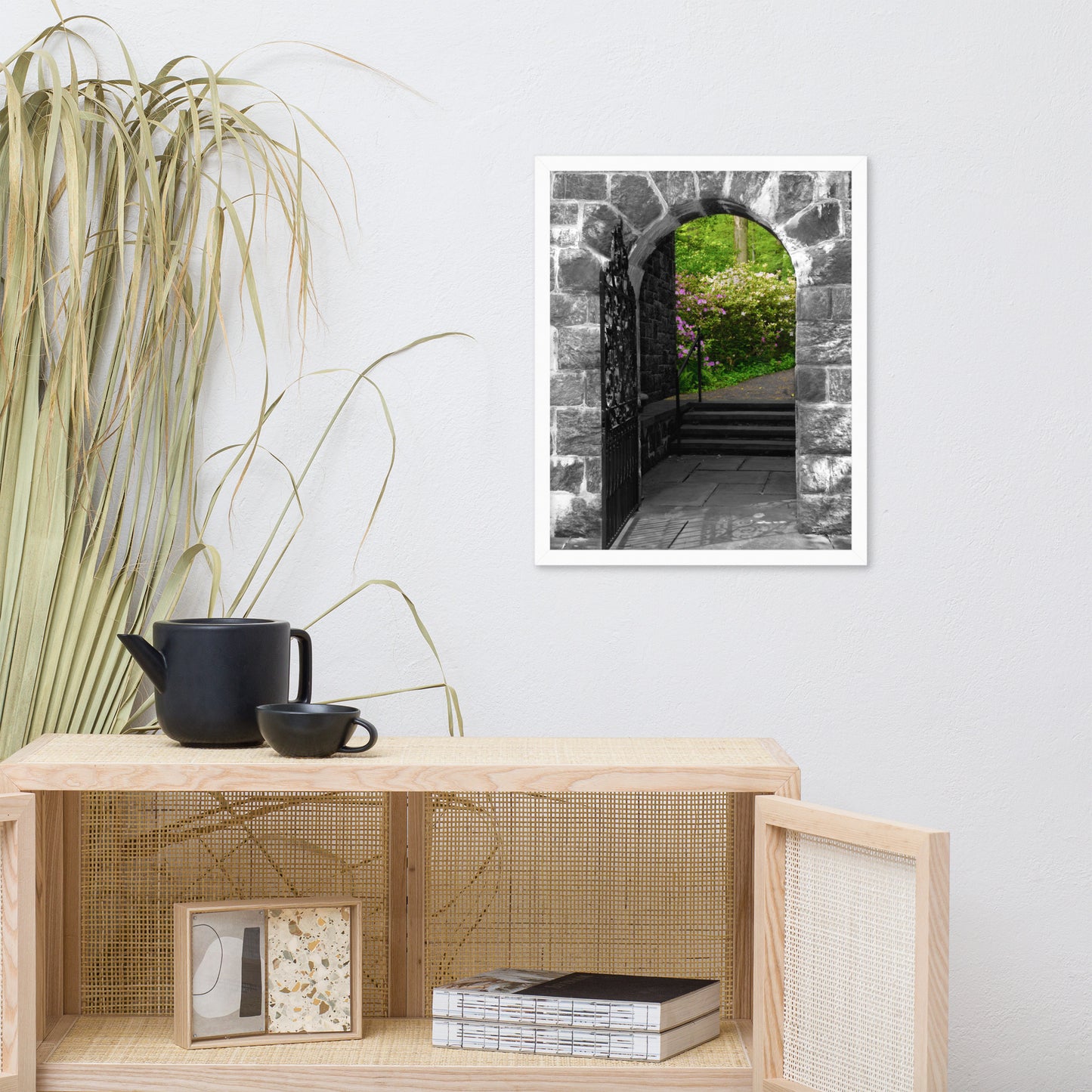 Garden Entryway Black and White Floral Nature Photo Framed Wall Art Print