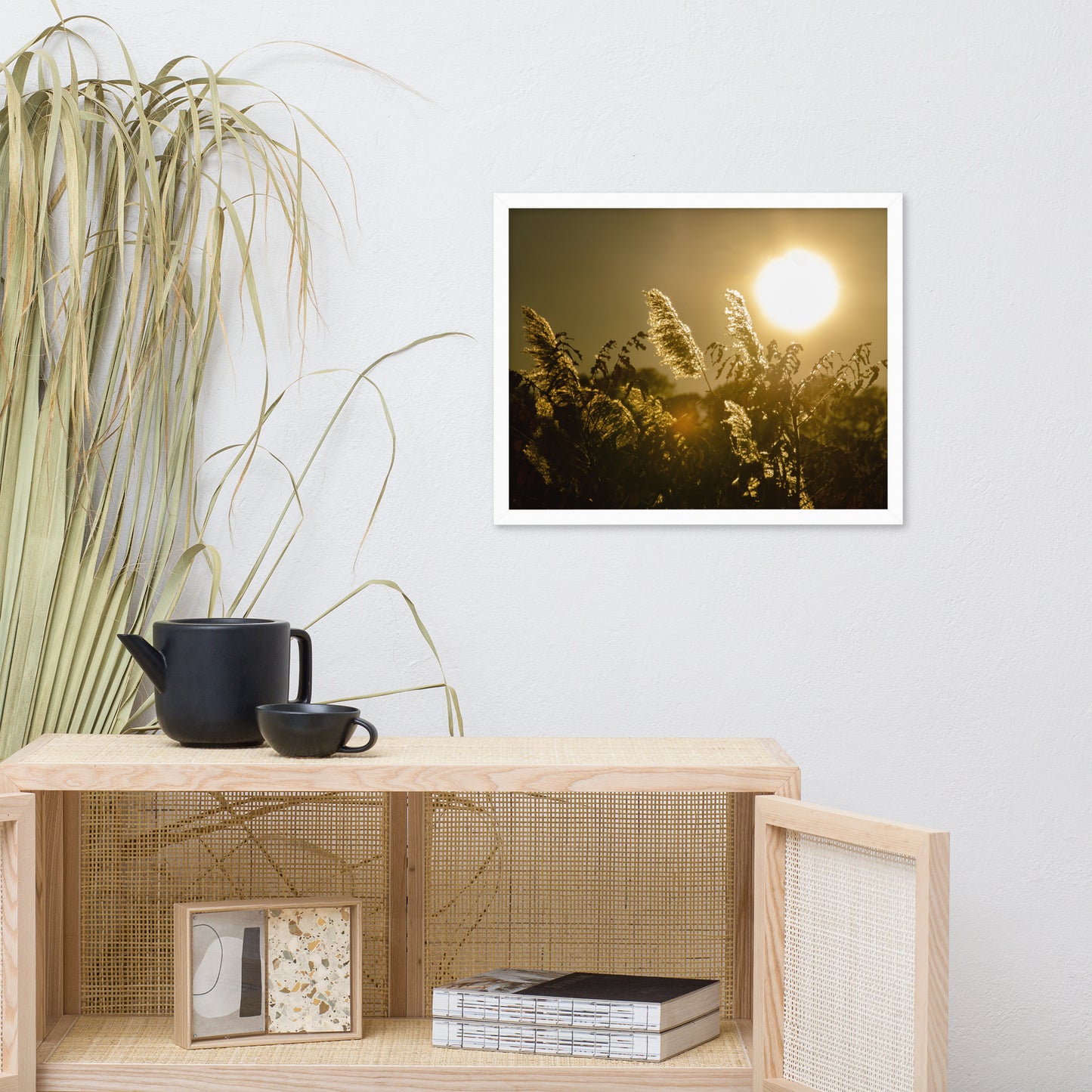 Golden Marsh Weeds Botanical Nature Photo Framed Wall Art Print