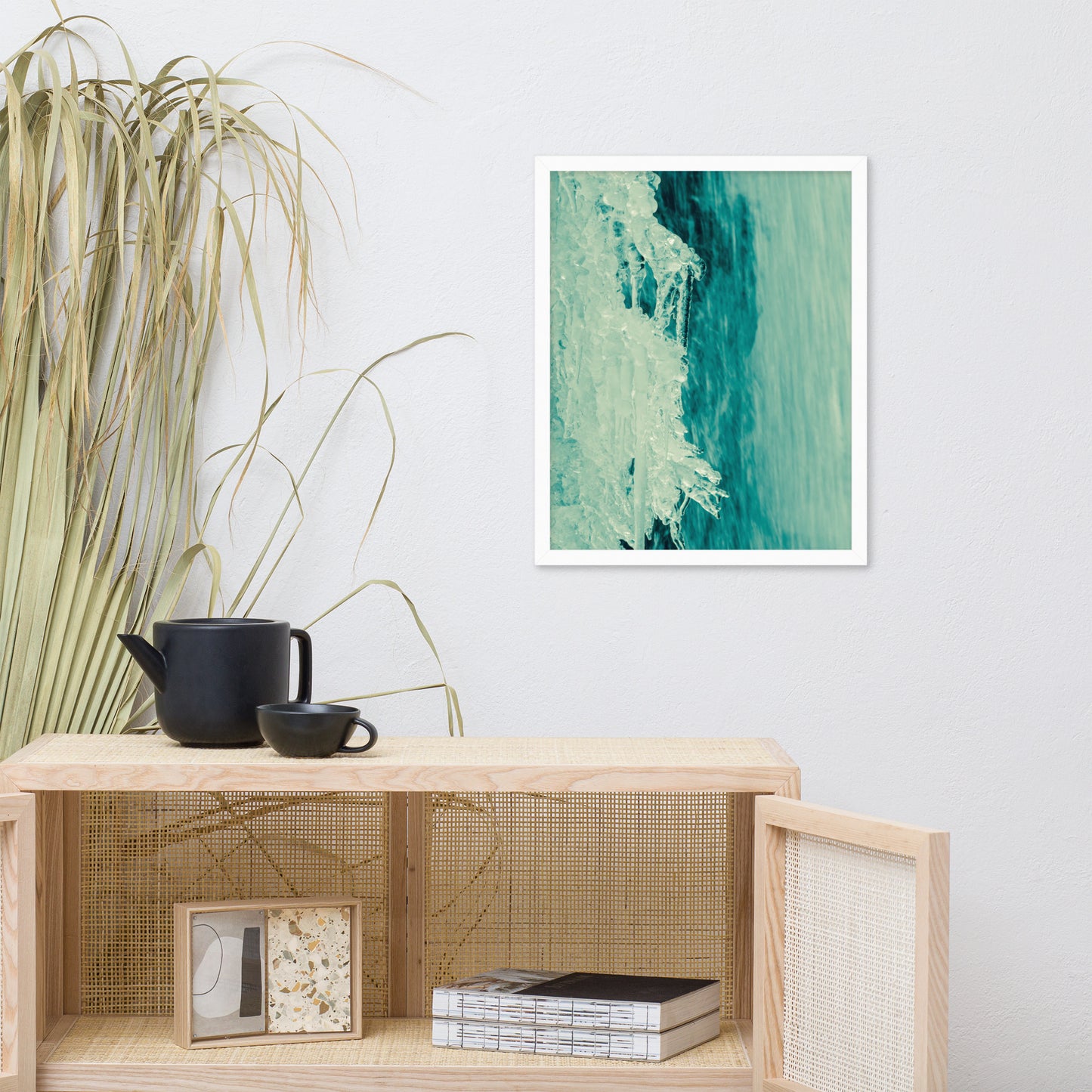 Ice and Falls Nature Photo Framed Wall Art Print
