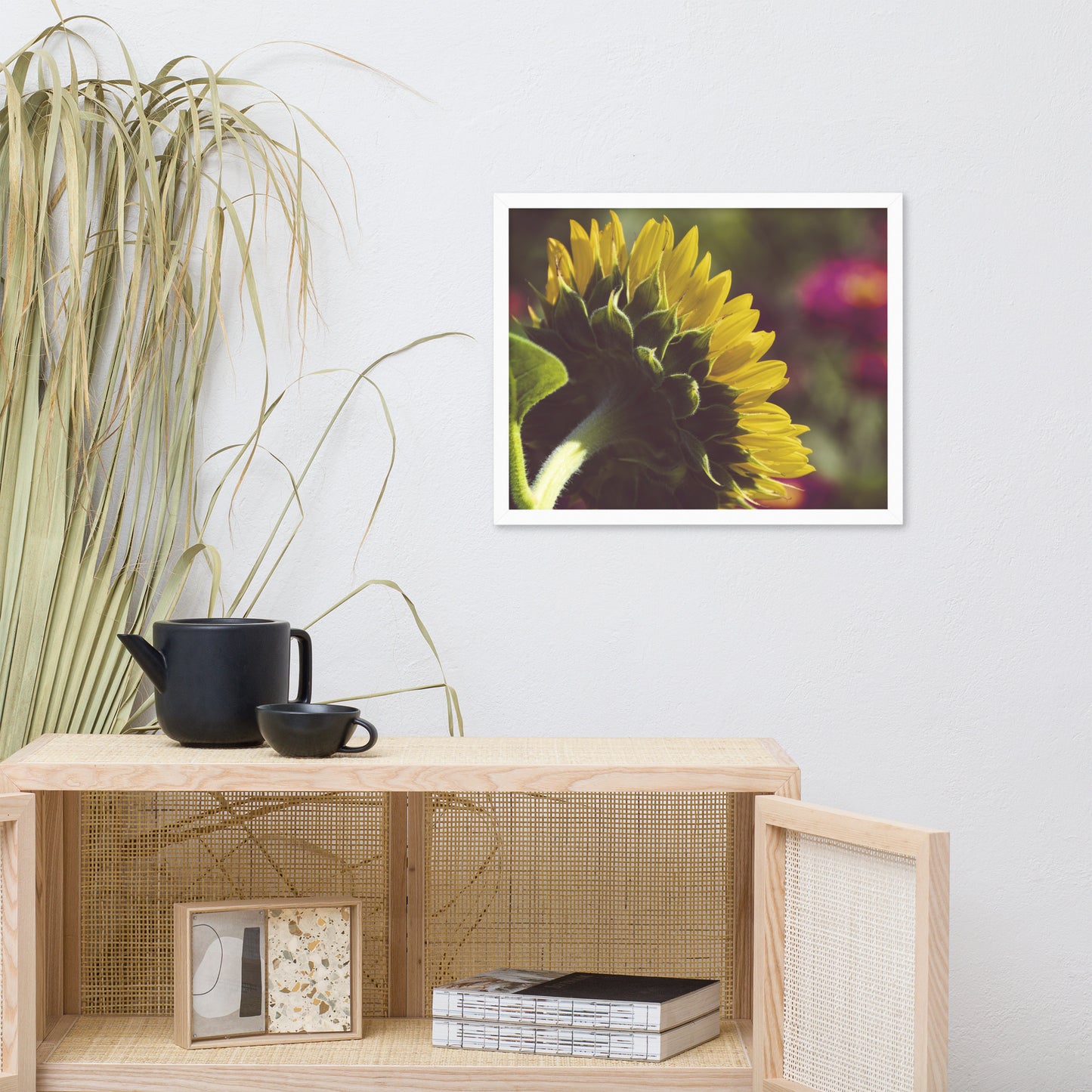 Dramatic Backside of Sunflower Grain Floral Photo Framed Wall Art Print