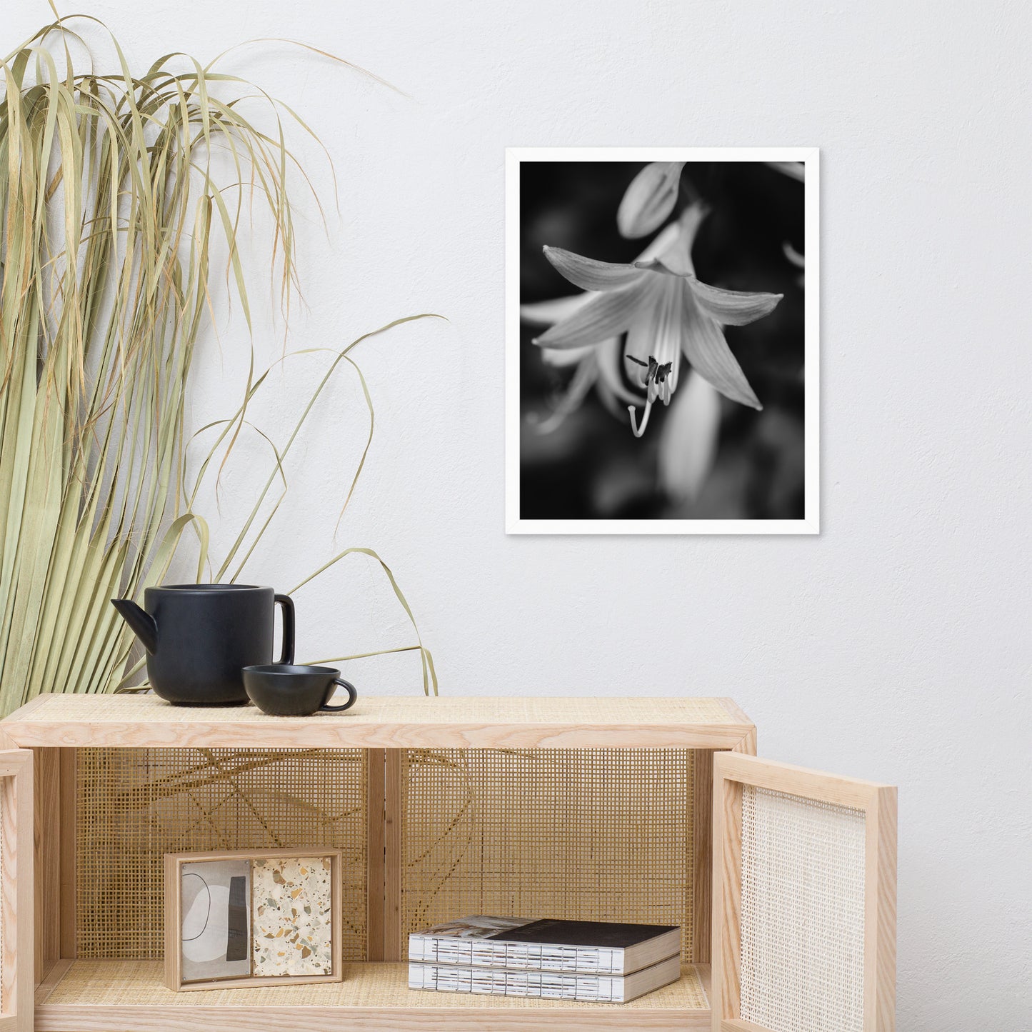 Hosta Bloom Black and White Floral Nature Photo Framed Wall Art Print