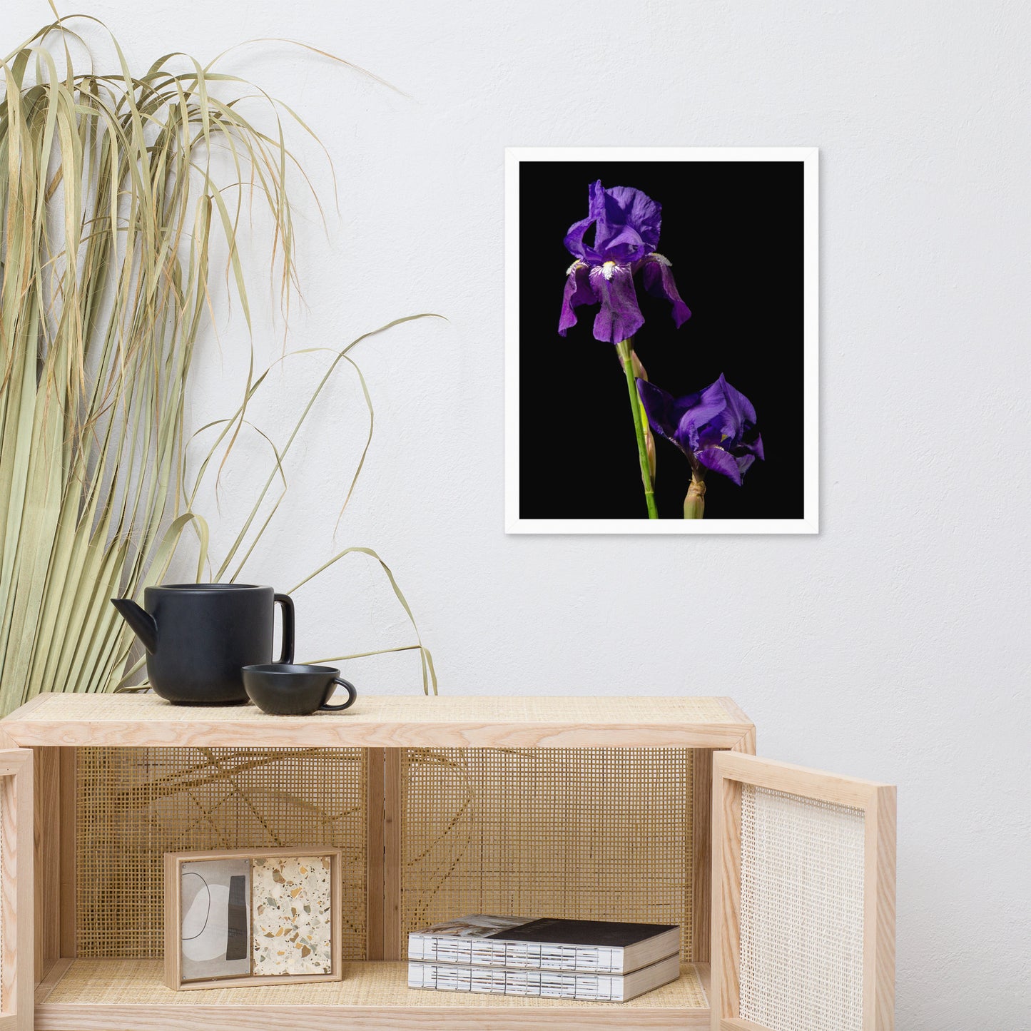 Iris on Black Floral Nature Photo Framed Wall Art Print