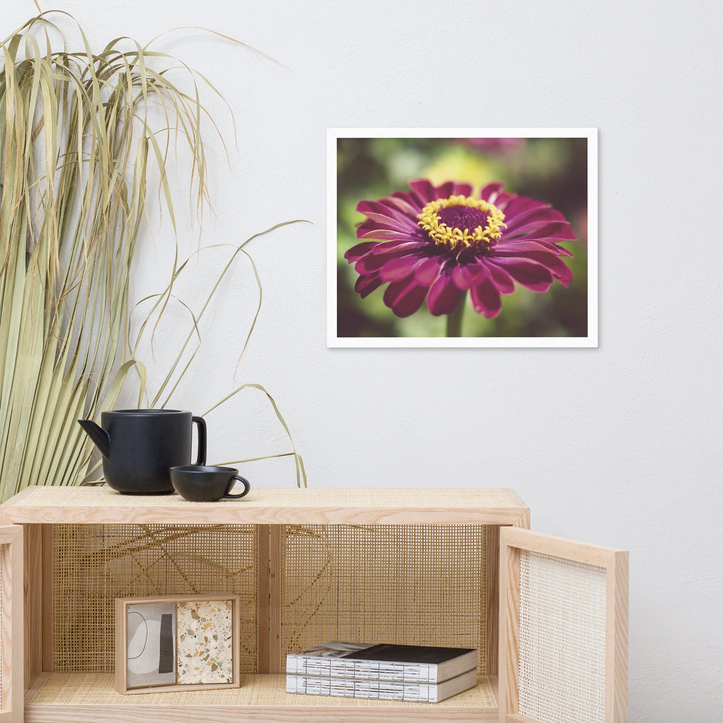 Moody Young-and-Old Age Pink Zinnia Flower Bloom Floral Nature Photo Framed Wall Art Print