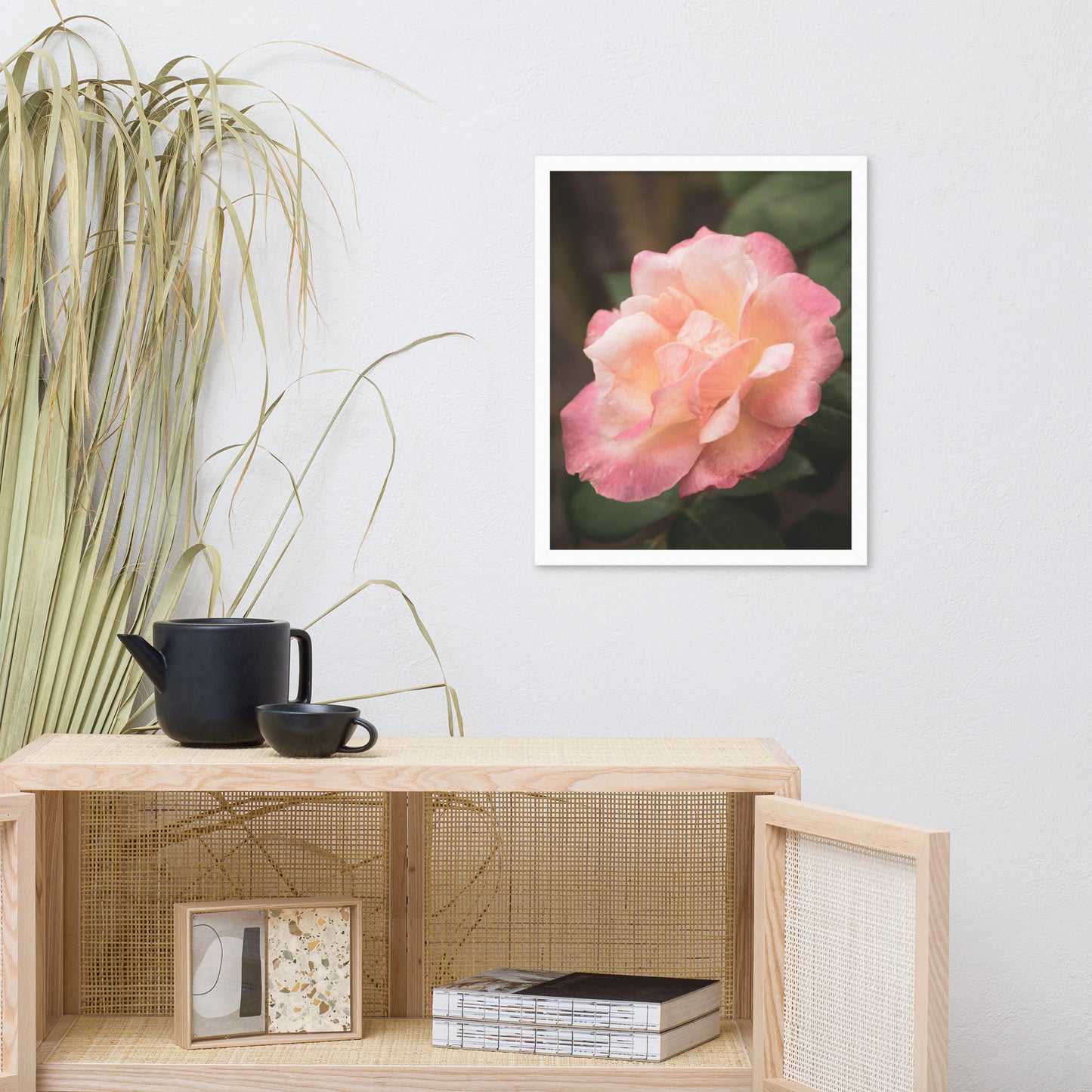 Pink and White Softened Rose Floral Nature Photo Framed Wall Art Print