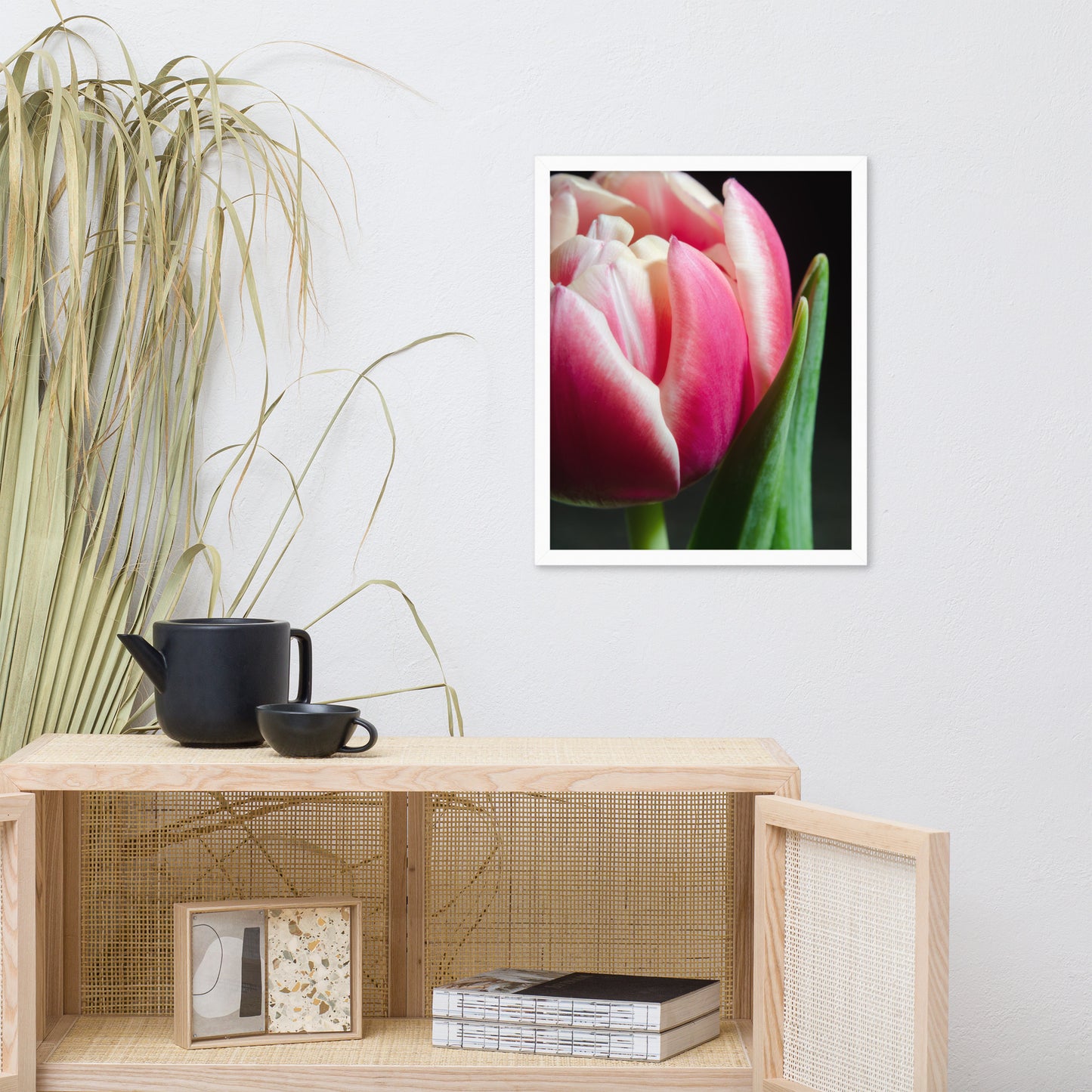 Pink and White Tulip Floral Nature Photo Framed Wall Art Print