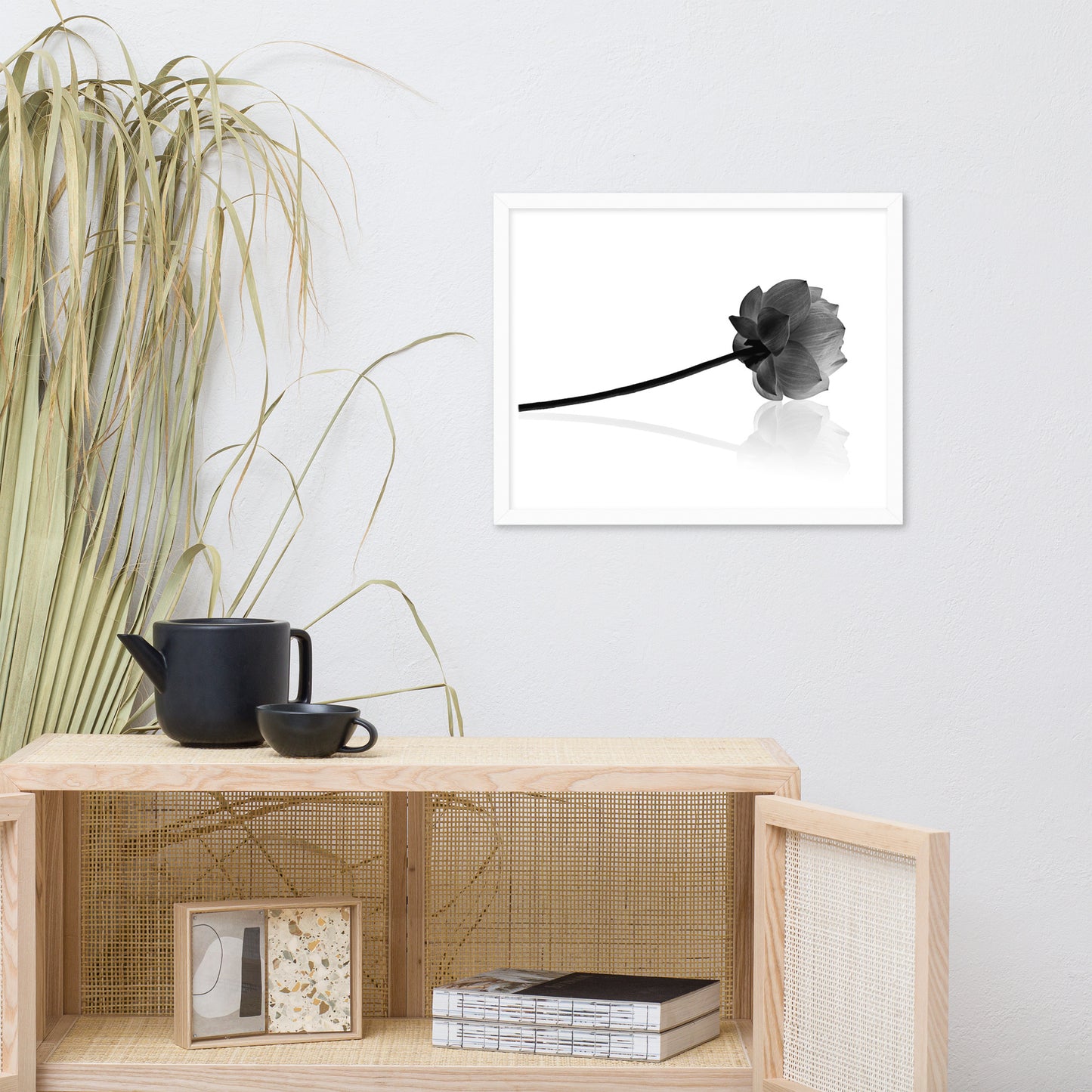 Resting Lotus Flower Black and White Effect Framed Photo Paper Poster