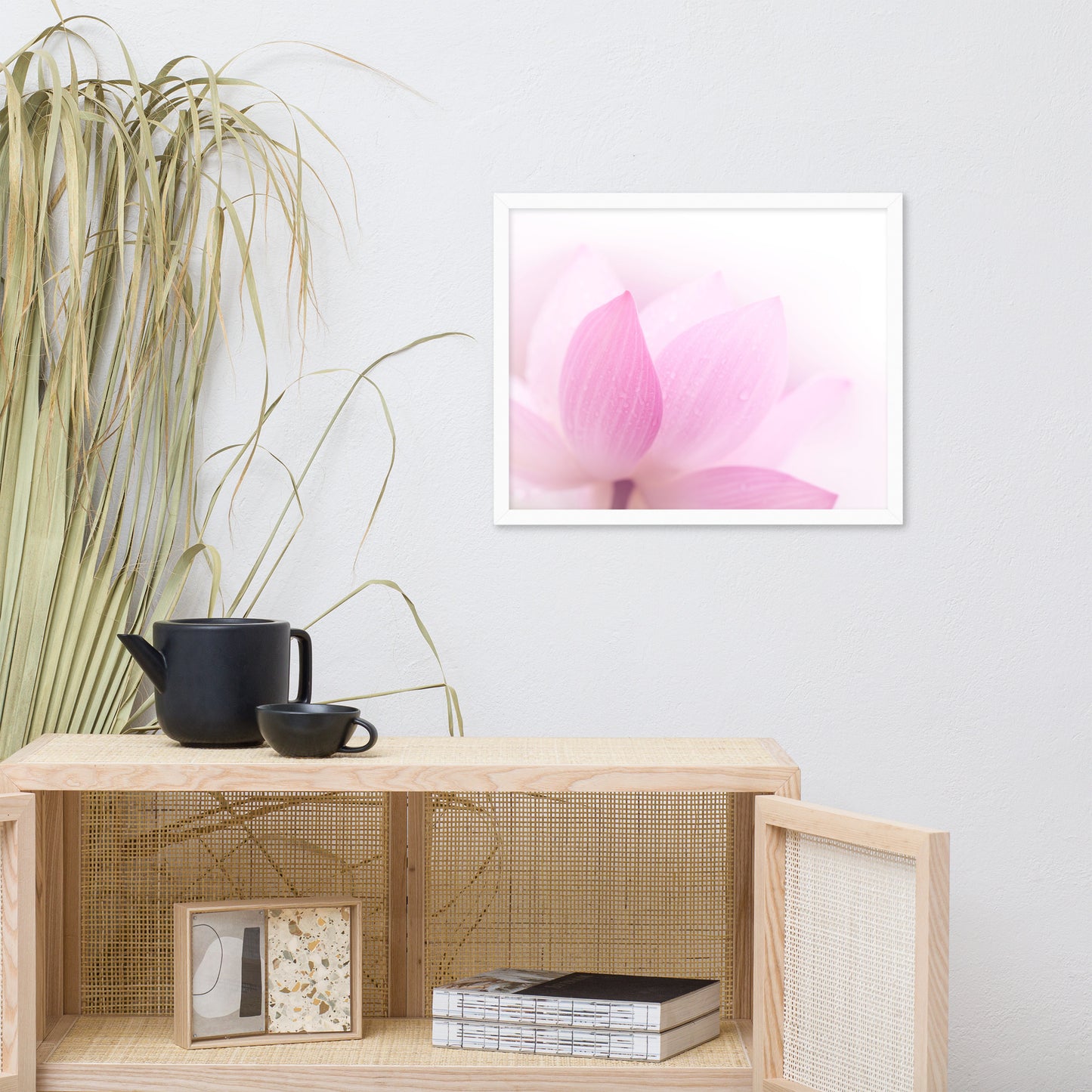 Peaceful Close-up Pink Lotus Petal Floral Framed Nature Photo Paper Poster