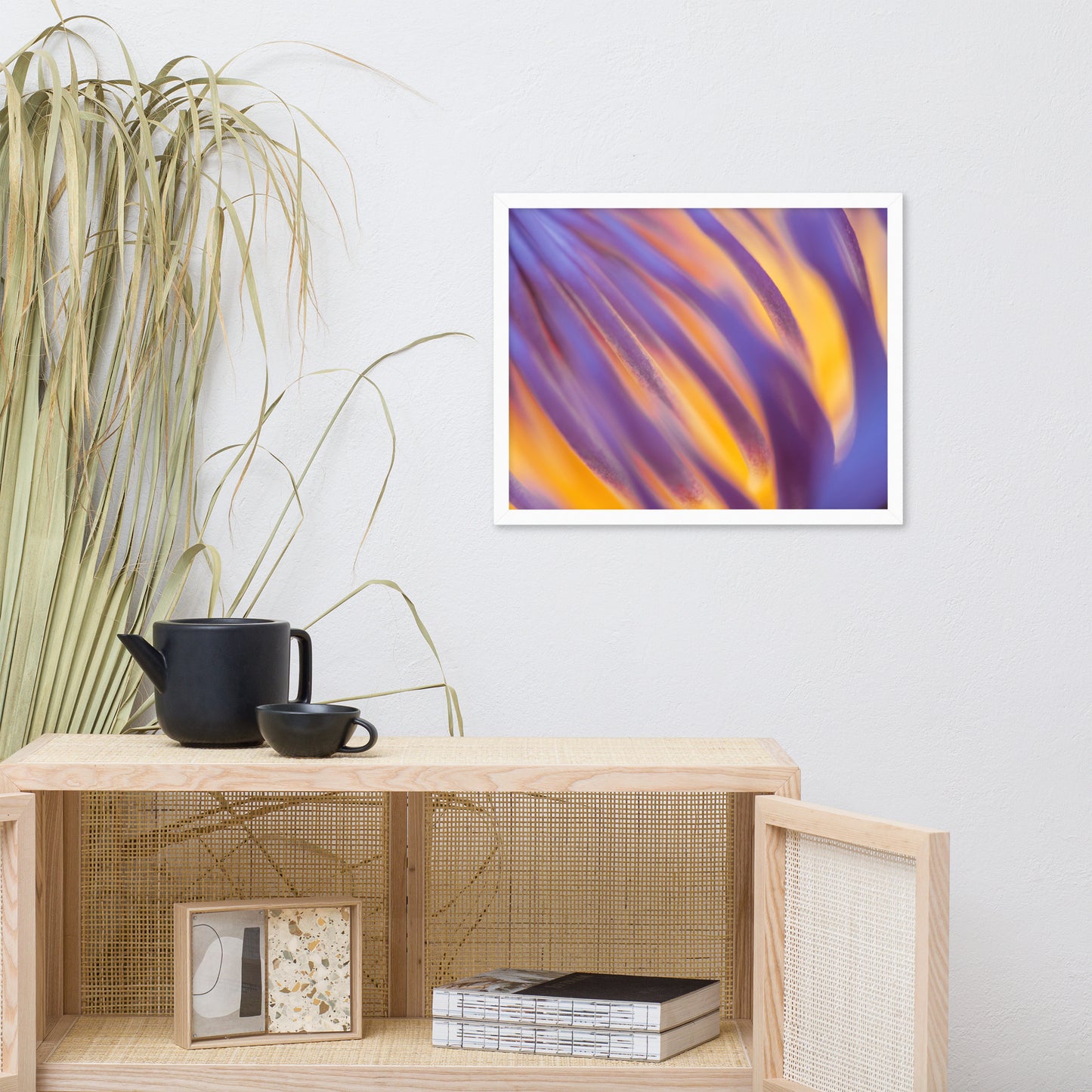 Purple and Yellow Lotus Flower Filaments Framed Photo Paper Poster - Nature Photography