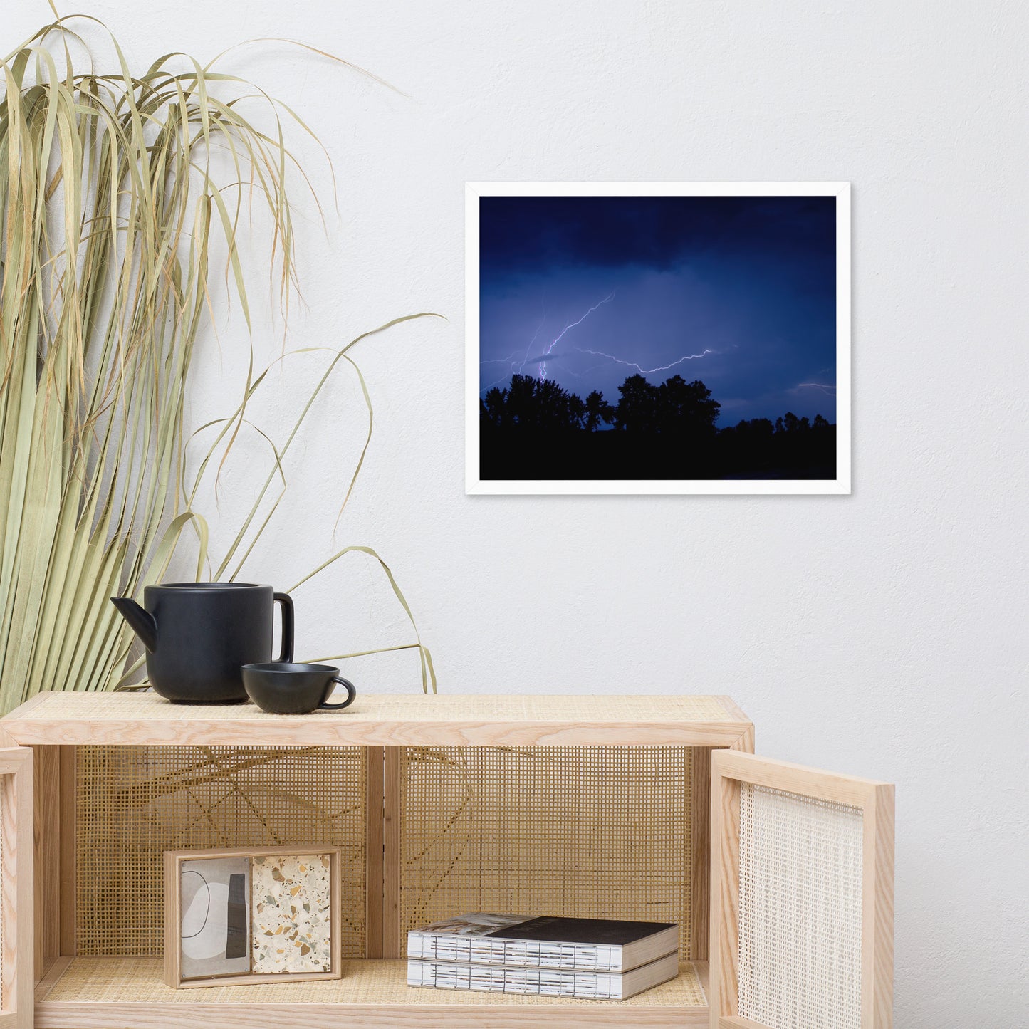 Lightning Over The Valley Urban Landscape Photo Framed Wall Art Print