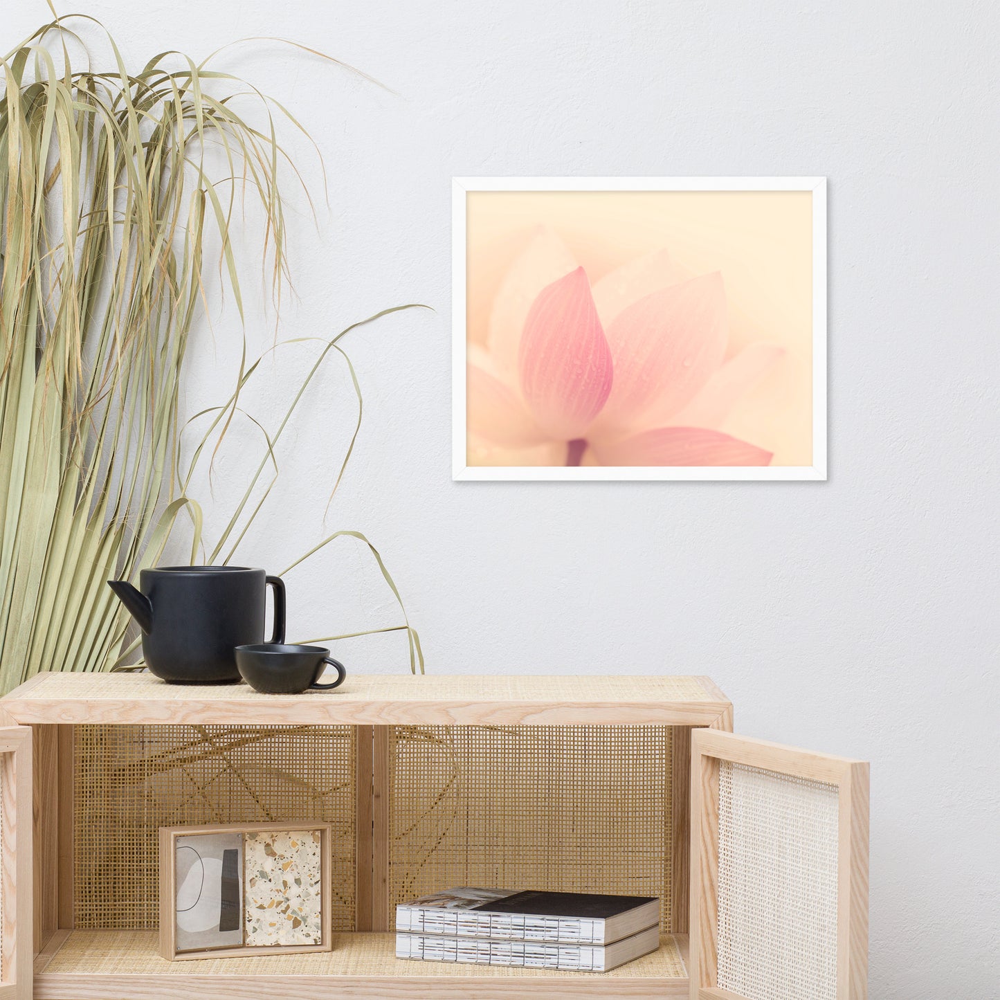 Tranquil Close-up Pink Lotus Petal Framed Photo Paper Poster